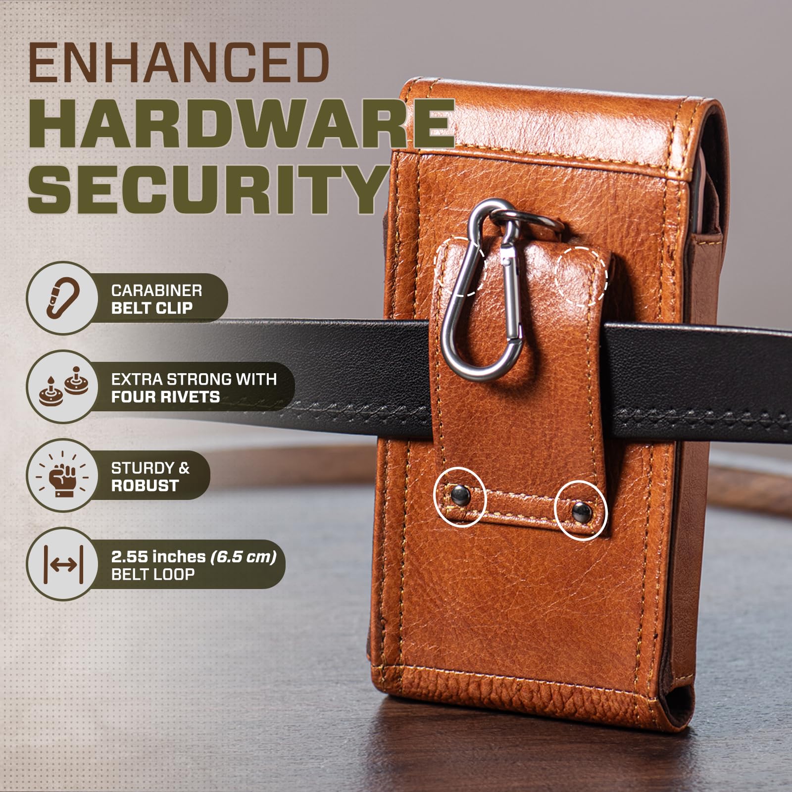 Hengwin Genuine Leather Phone Holster Fits For Iphone 16 Pro Max 15 Plus 14 Pro Max Samsung Galaxy A15 Note 9 8 S23+ S22+ S21 Fe