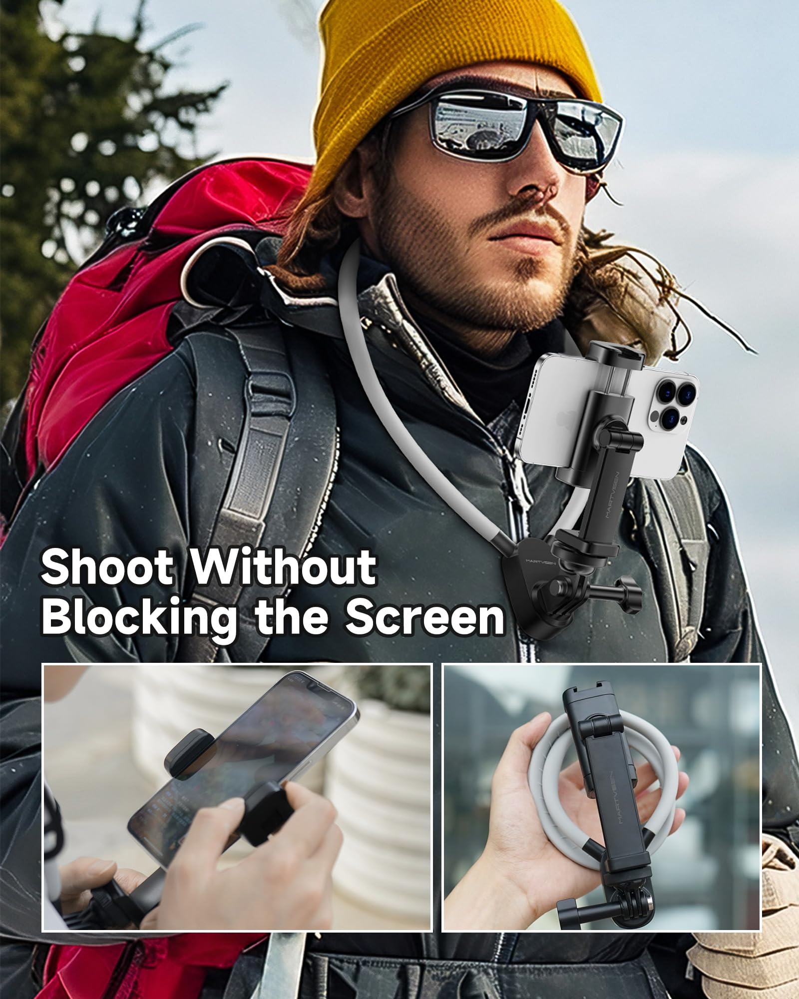 Martvsen Neck Phone Holder - Pov/Vlog Holder, Hands Free Selfie Mount Chest Video Filming For Iphone 16-13 Android Phones, Gopro