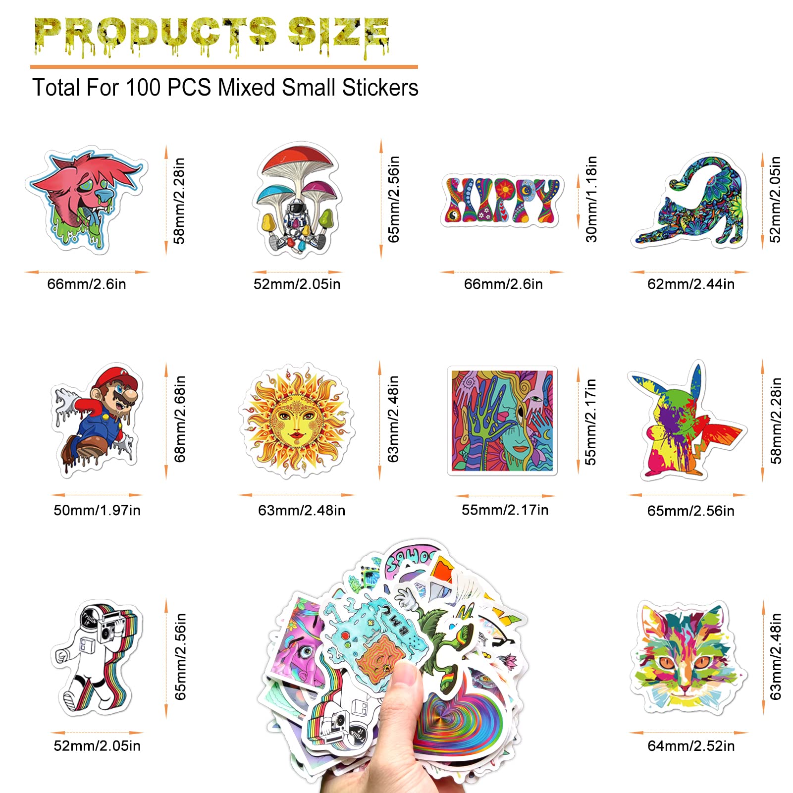 Baslaky Trippy Stickers   100Pcs, Psychedelic Vinyl Waterproof Decals For Adults, Cool Hippie Decor For Laptops, Water Bottles,