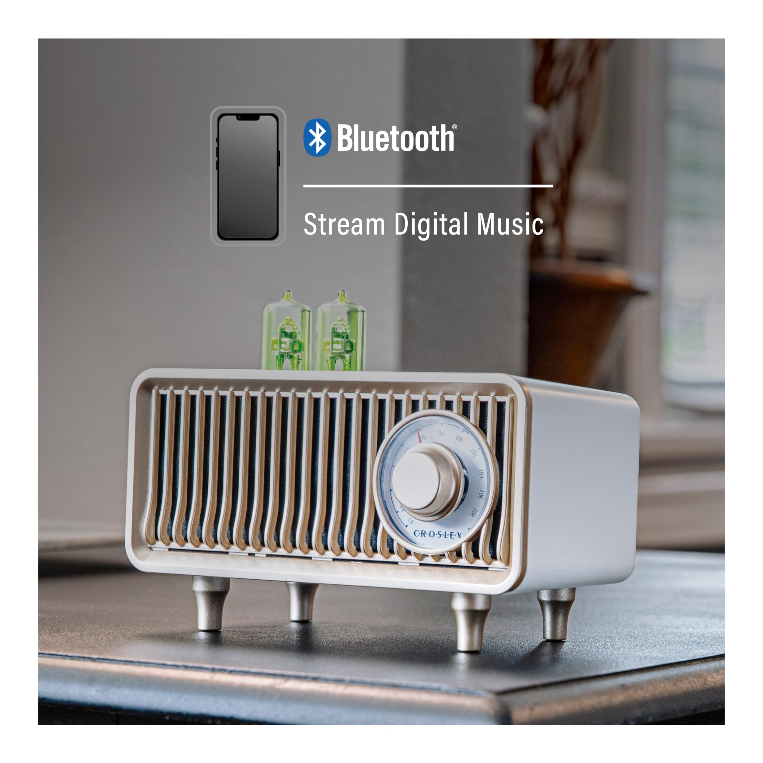 Crosley Cr3043A-Ws Milton Portable Rechargeable Fm Radio With Bluetooth Receiver And Usb Playback, White Sand