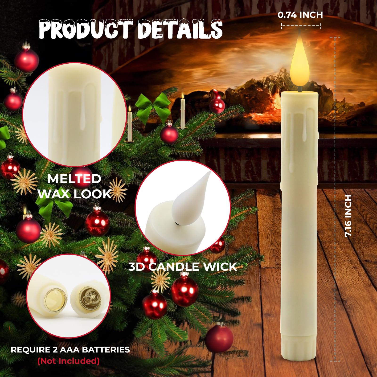 Aled Light 6Pcs Flameless Taper Candles With Remote, Timer, Dimmer, 9.6 Inches Warm White Led Candle Sticks With Flickering Ligh