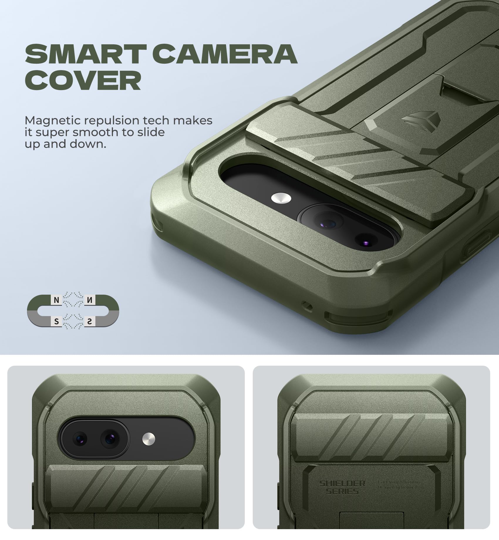 Dexnor For Google Pixel 9A Case With Slide Camera Cover & 2 Front Frames & Built-In Screen Protector & Heavy-Duty Kickstand, Ful