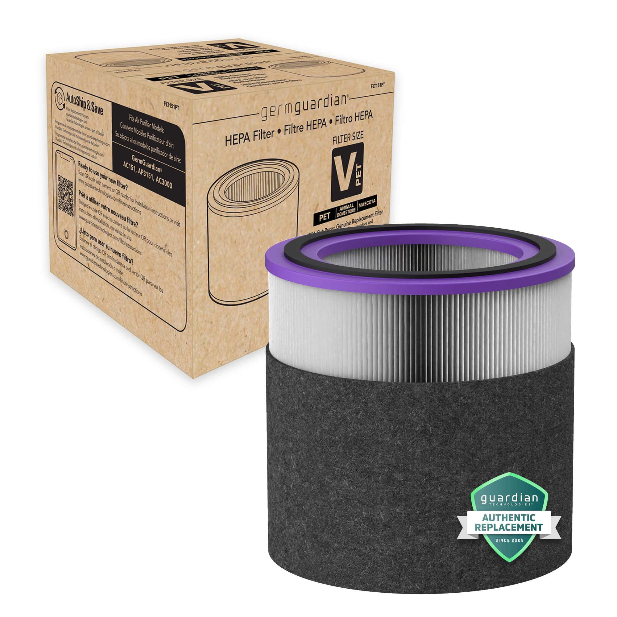 Germguardian Filter V Pet Pure Hepa Genuine Air Purifier Replacement Filter, Removes 99.97% Of Pollutants For Airsafe Series And