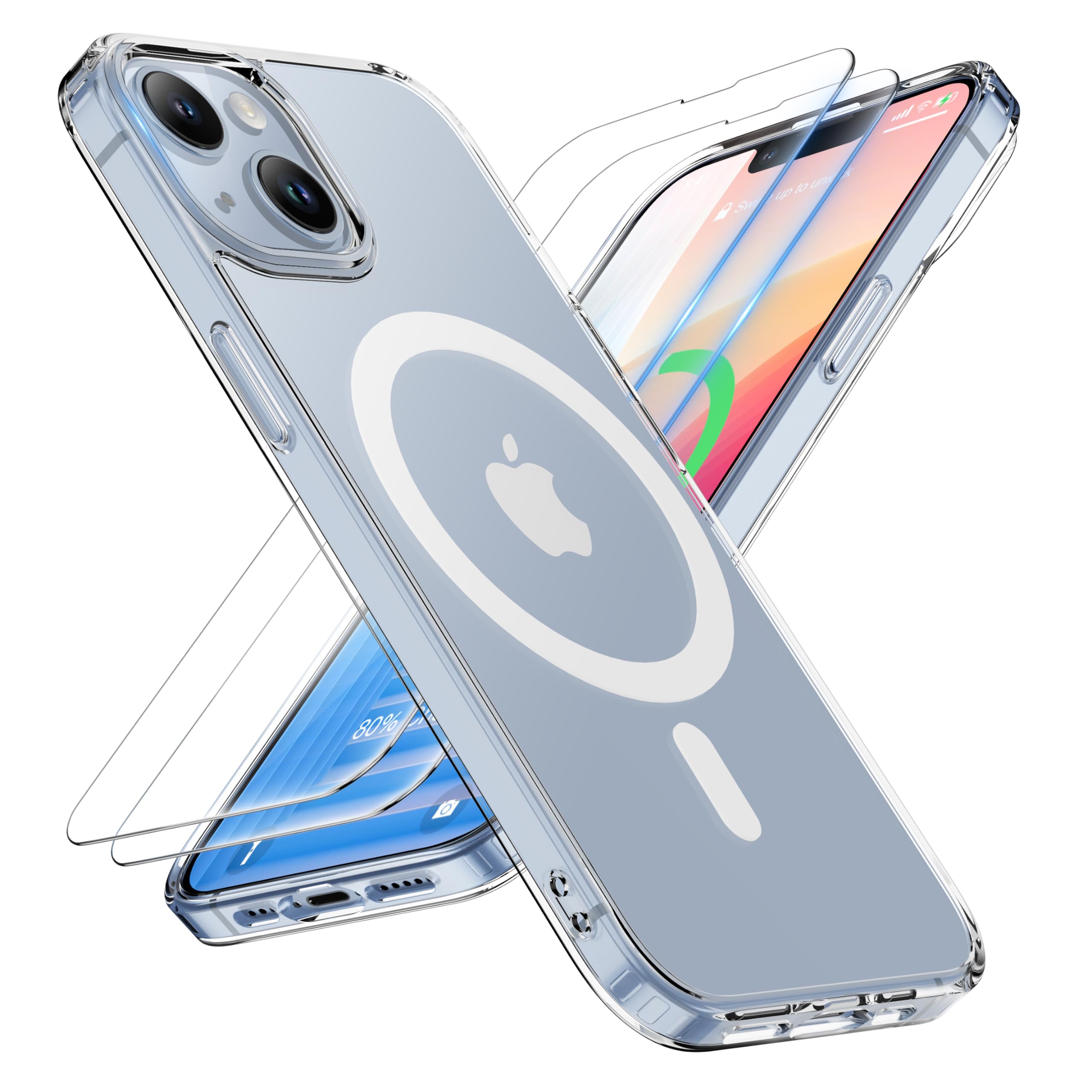 ORETECH Magnetic for iPhone 13 Mini Case, [Compatible with Mag-Safe] [2 Pcs 9H Screen Protectors] [15 FT Drop Protection] Transp