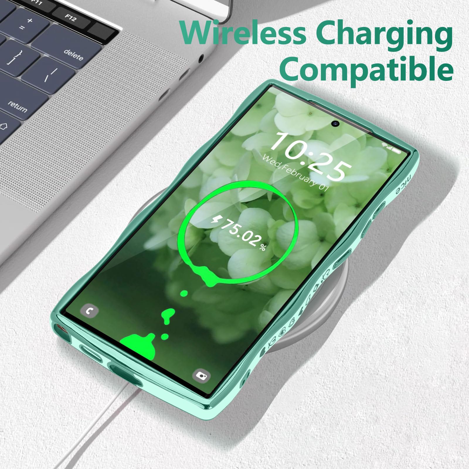 Lchulle For Samsung Galaxy S24 Ultra Case For Women Girls, Cute Wave Frame Curly Shape With Love Heart Camera Protection Cover L