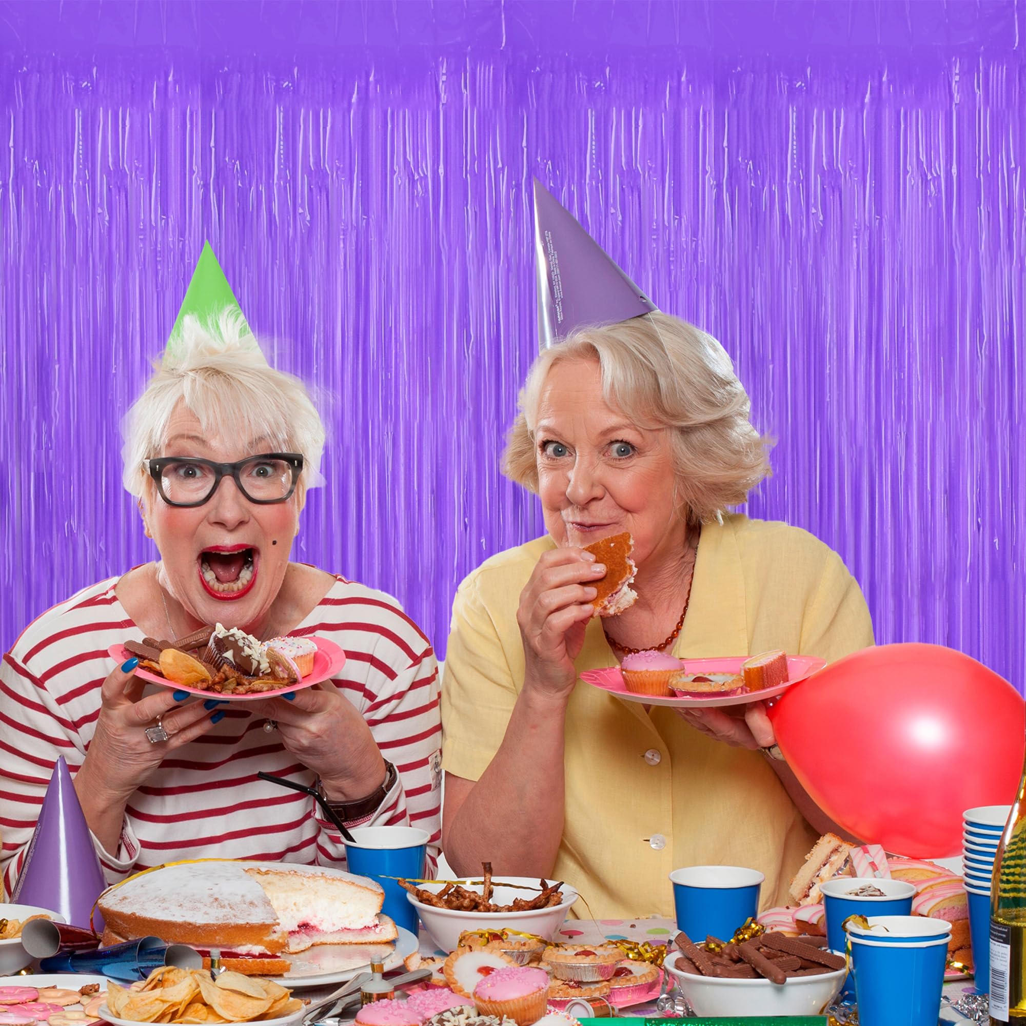 Beishida 2Pcs Purple Door Streamer Fluorescent Purple Backdrop Blue Foil Fringe Curtains Tinsel For Birthday Baby Shower Hallowe