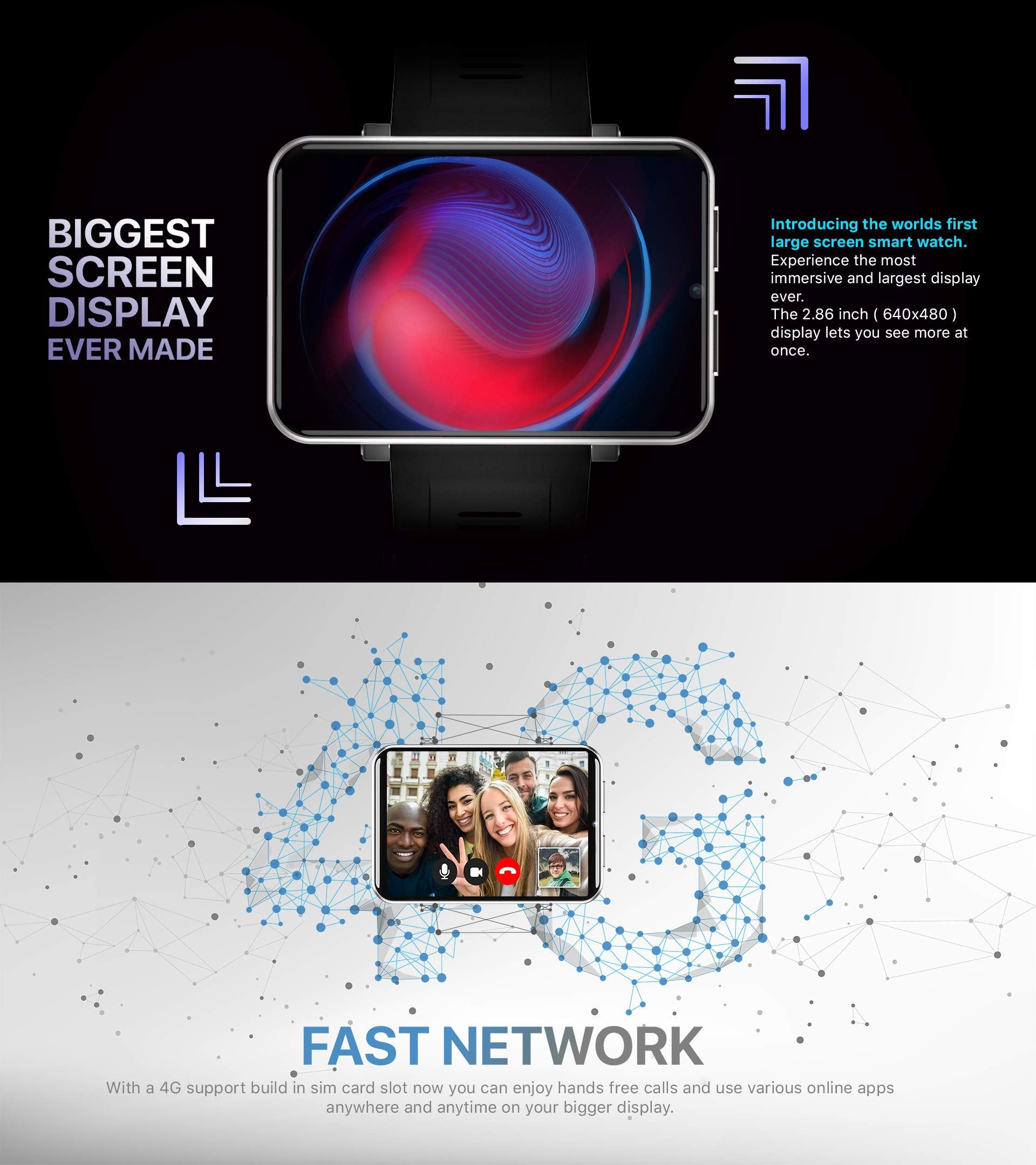 Rainbuvvy 4G Smart Watch 2.86 Inch Screen Android 7.1 1Gb+16Gb 5Mp Camera 2700Mah Battery Smartwatch For Men (Silver, 1Gb+16Gb)