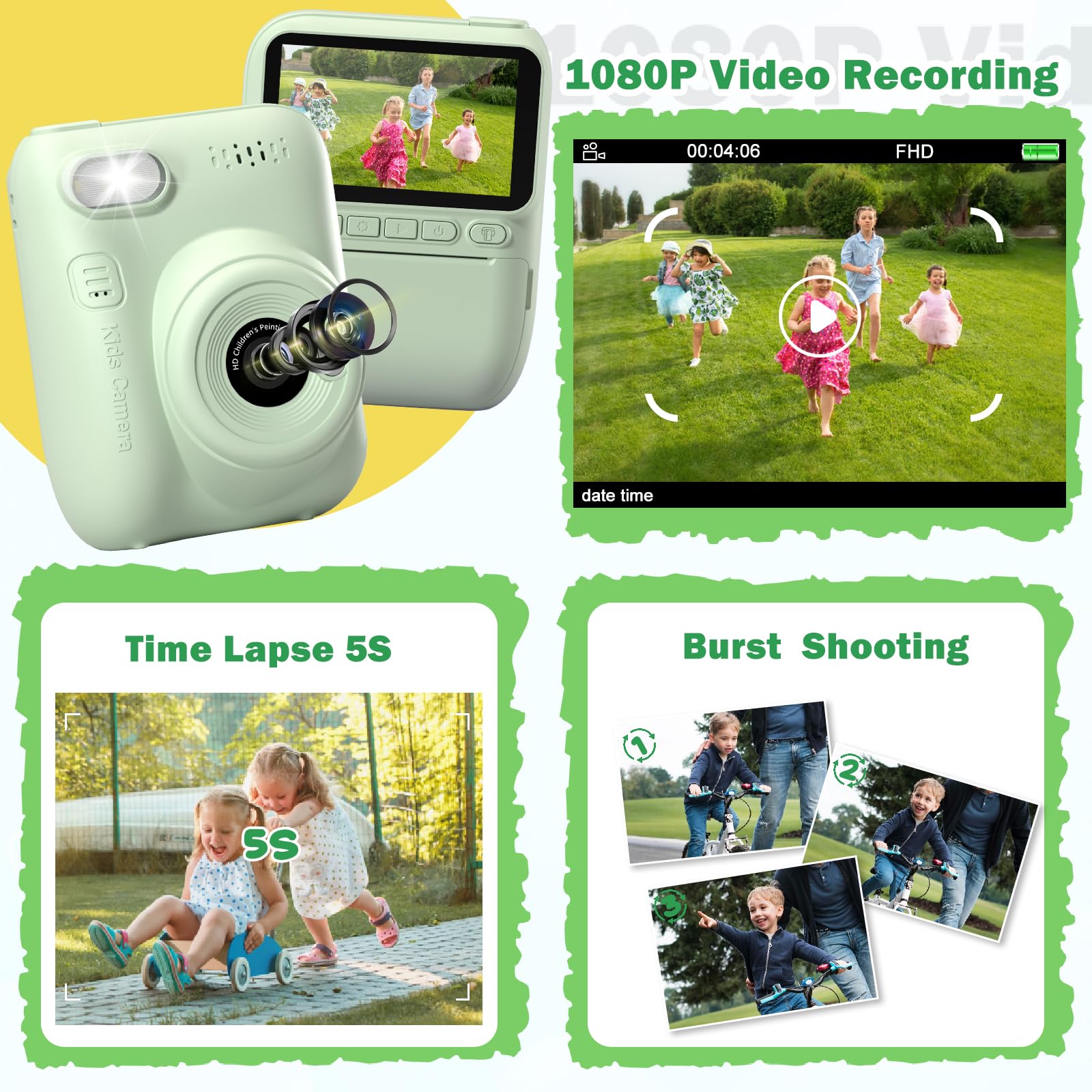 Kids Camera Instant Print, 1080P Video Kids Digital Camera With Print Paper, Birthday Gifts For Girls Boys, Toddler Camera For 3
