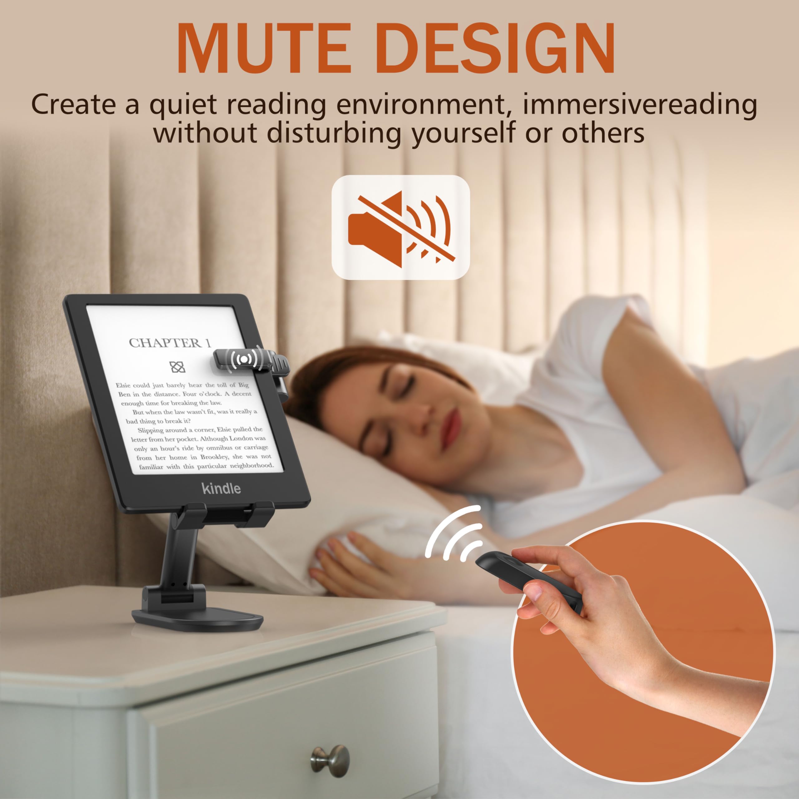 WoodElric Remote Control Page Turner for Kindle, Oasis & Kobo - Black Ebook Reader Accessory, Convenient Page Turning Solution