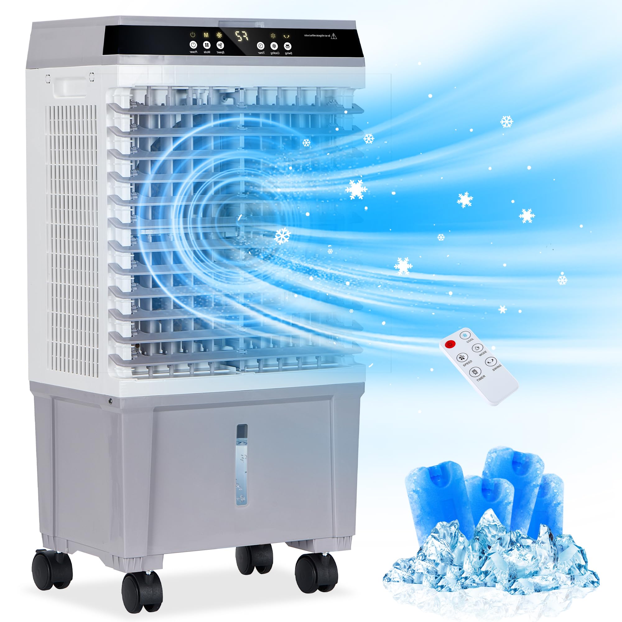 Uthfy Swamp Cooler Air Conditioner, Evaporative Air Cooler with 4.6 Gallon Water Tank, 4 Ice Box, Remote, 12H Timer, 120Oscillat