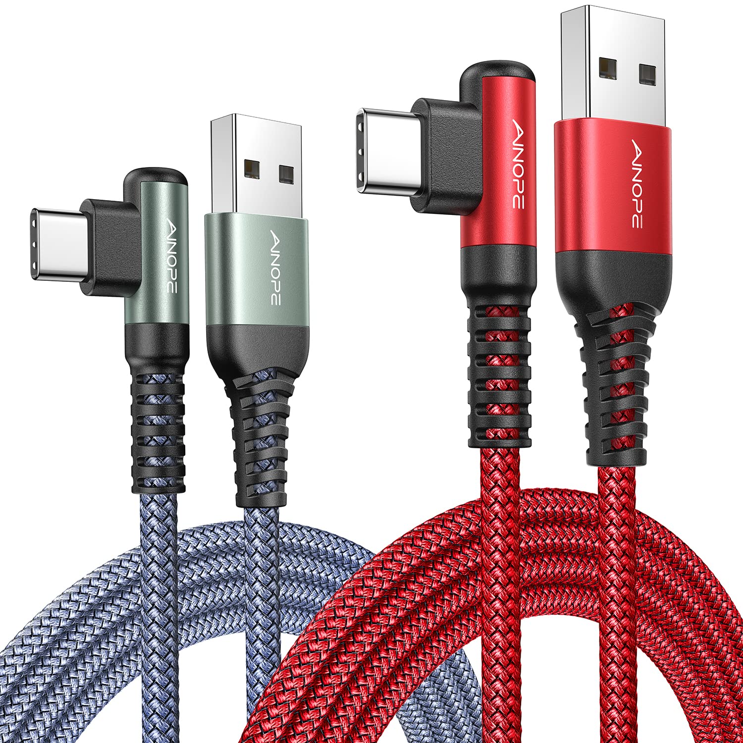Ainope Usb Type C Cable [2 Pack, 6.6Ft] 3.1A Usb Fast Charge Cable Right Angle,Resistant Nylon Braided Usb C Charging Cable Comp