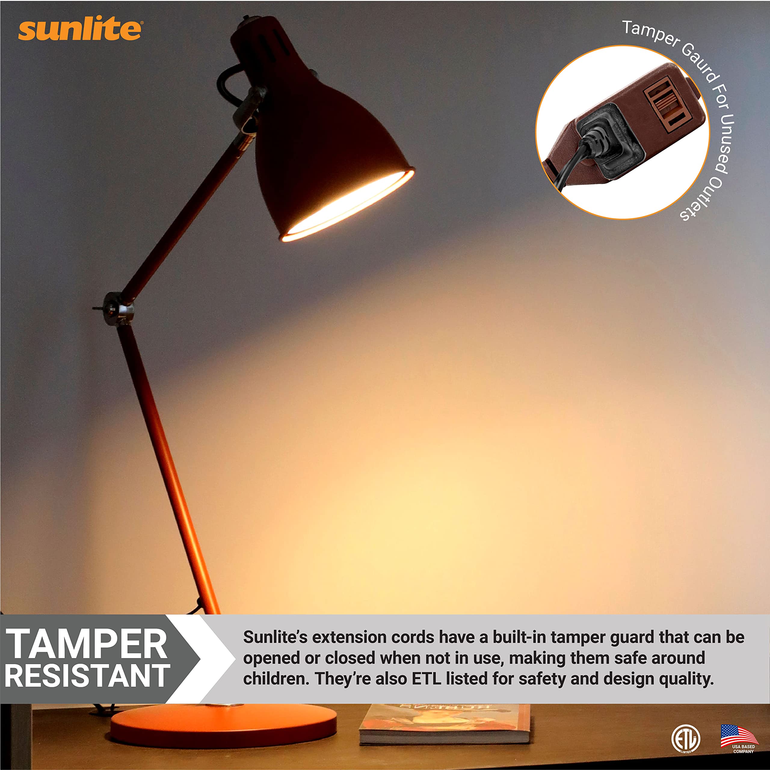 Sunlite 04105 Su Ex9/Br 9 Foot Household Extension Cord, 2 Prong, 16/2 Gauge 13 Amp, Brown 9'