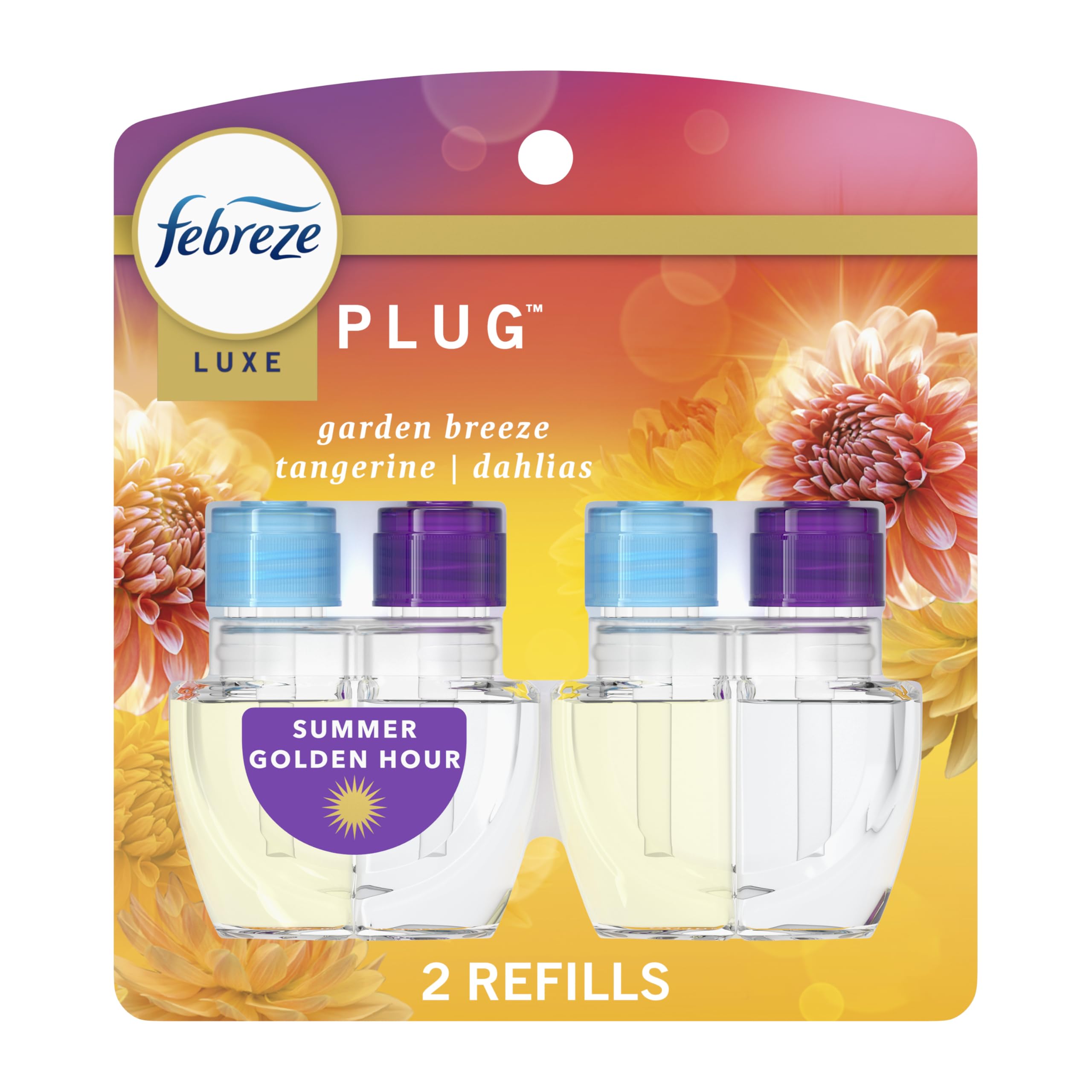 Febreze Plug In Air Freshener, Odor Fighting Scented Oil Refill, Summer Golden Hour, 2 Refill