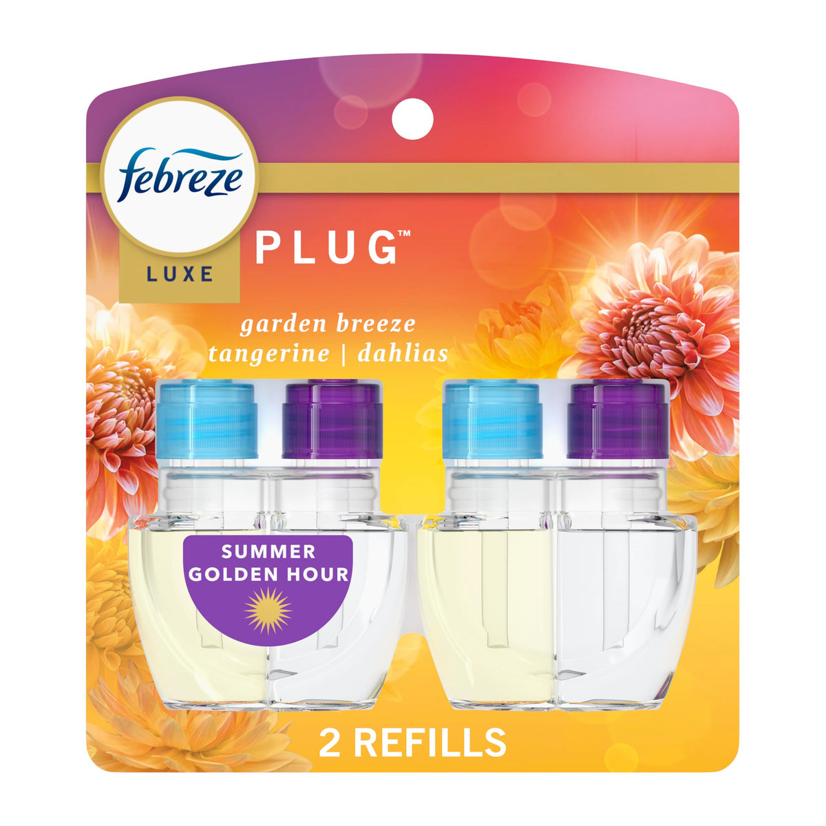 Febreze Plug In Air Freshener, Odor Fighting Scented Oil Refill, Summer Golden Hour, 2 Refill