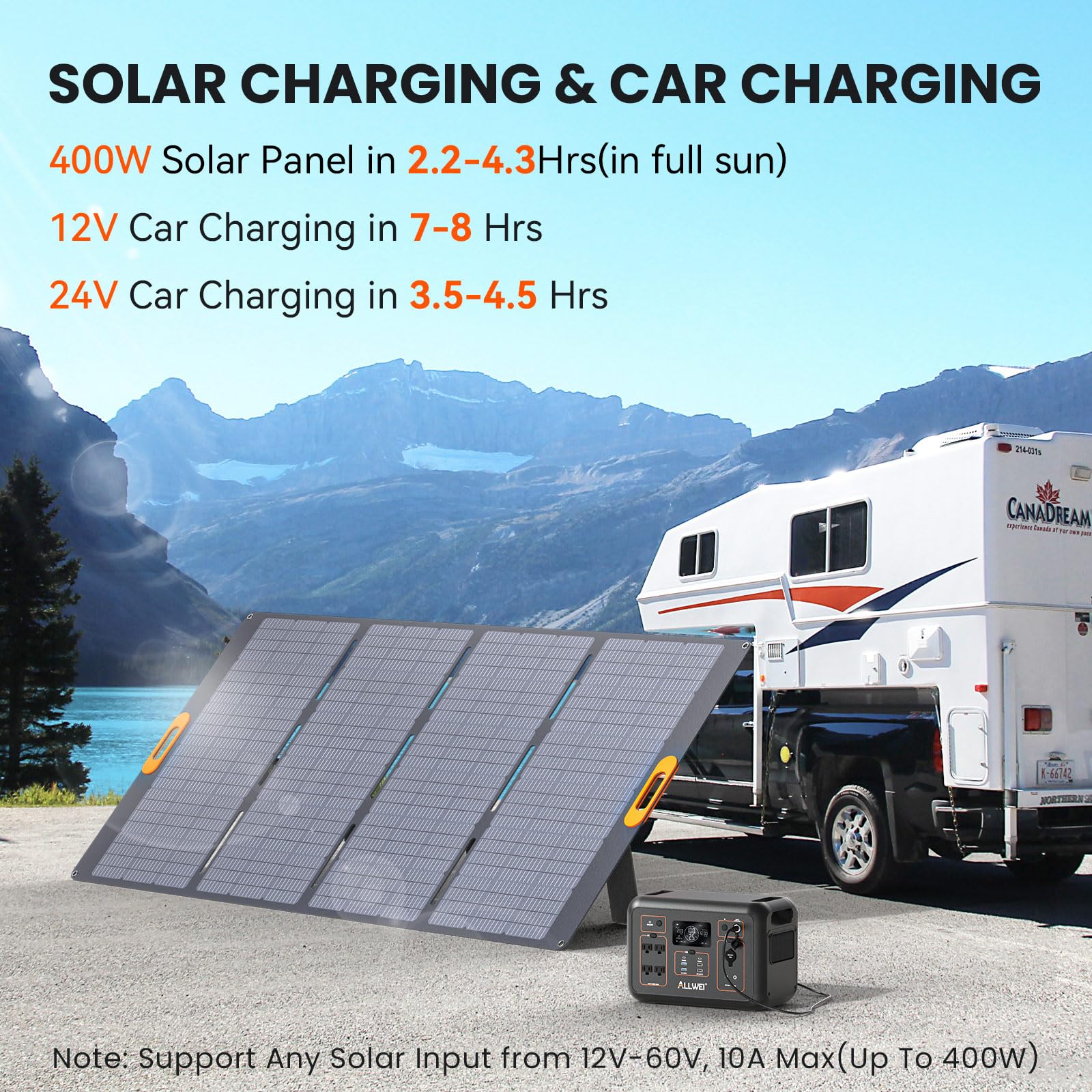 Allwei Lifepo4 Solar Generator 1200W(Surge 2400W) With 1 * 400W Solar Panel, Fast Charge In 1.5Hrs, 1008Wh Portable Power Statio
