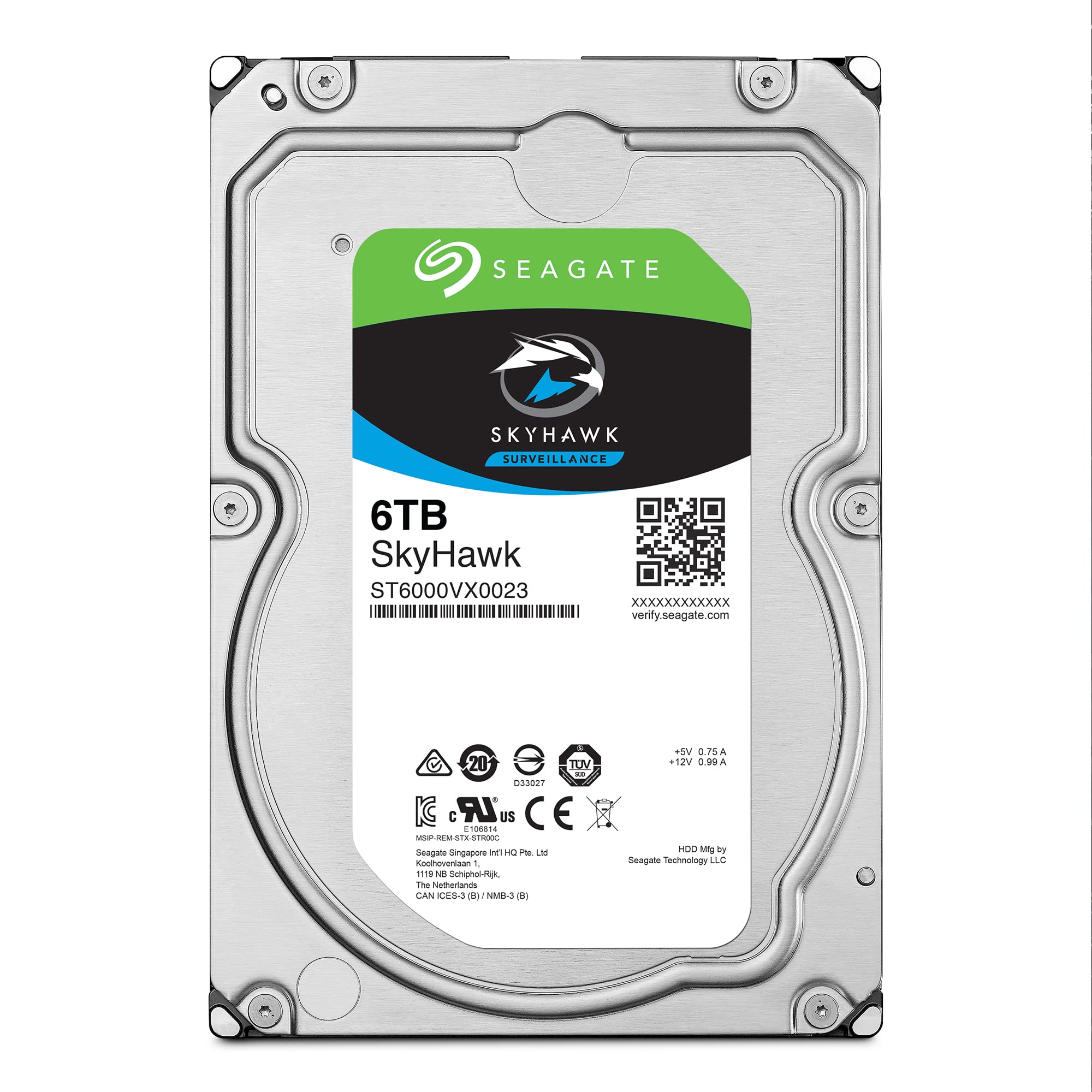 Seagate SkyHawk 6TB Surveillance Internal Hard Drive HDD � 3.5 Inch SATA 6GB/s 256MB Cache for DVR NVR Security Camera System with Drive Health Management � Frustration Free Packaging (ST6000VX001)