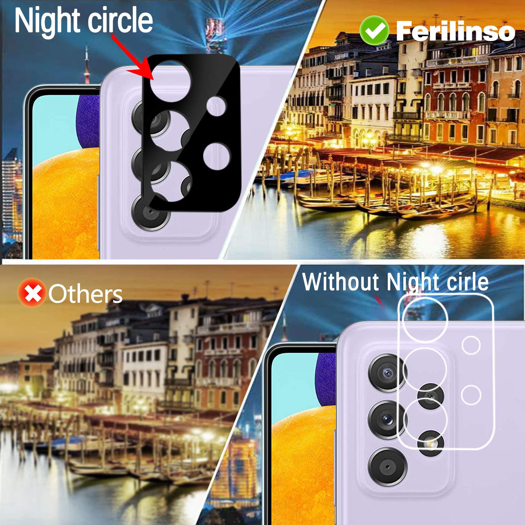 Ferilinso [5 Pack 3 Pack Screen Protector + 2 Pack Camera Lens Protector For Samsung Galaxy A52 4G&5G/ A52S 5G [Hd] [Tempered Gl