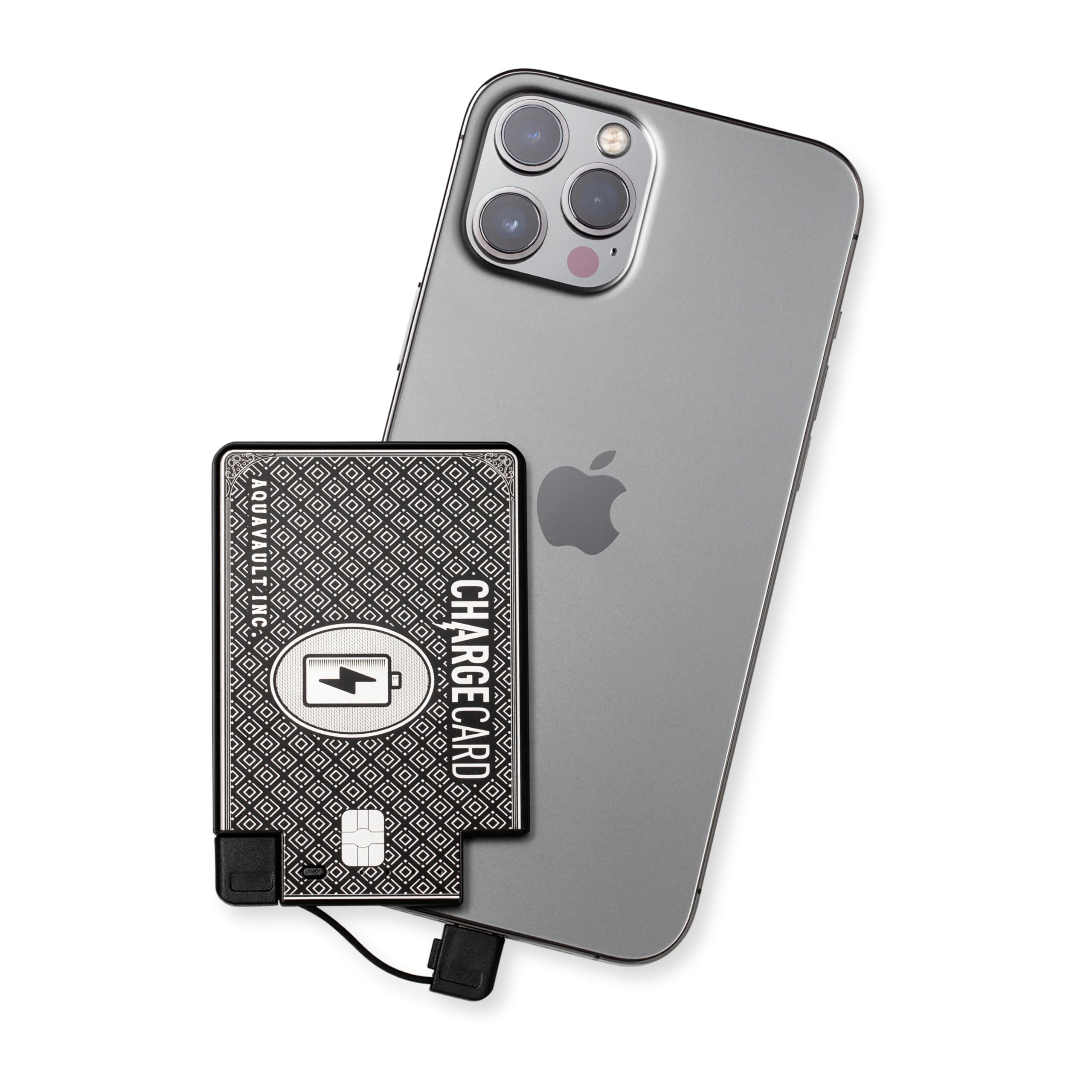 Aquavault Chargecard Portable Phone Charger & Power Bank   Fast Charging And Compact   Interchangeable Cables (Lightning, Usb C,