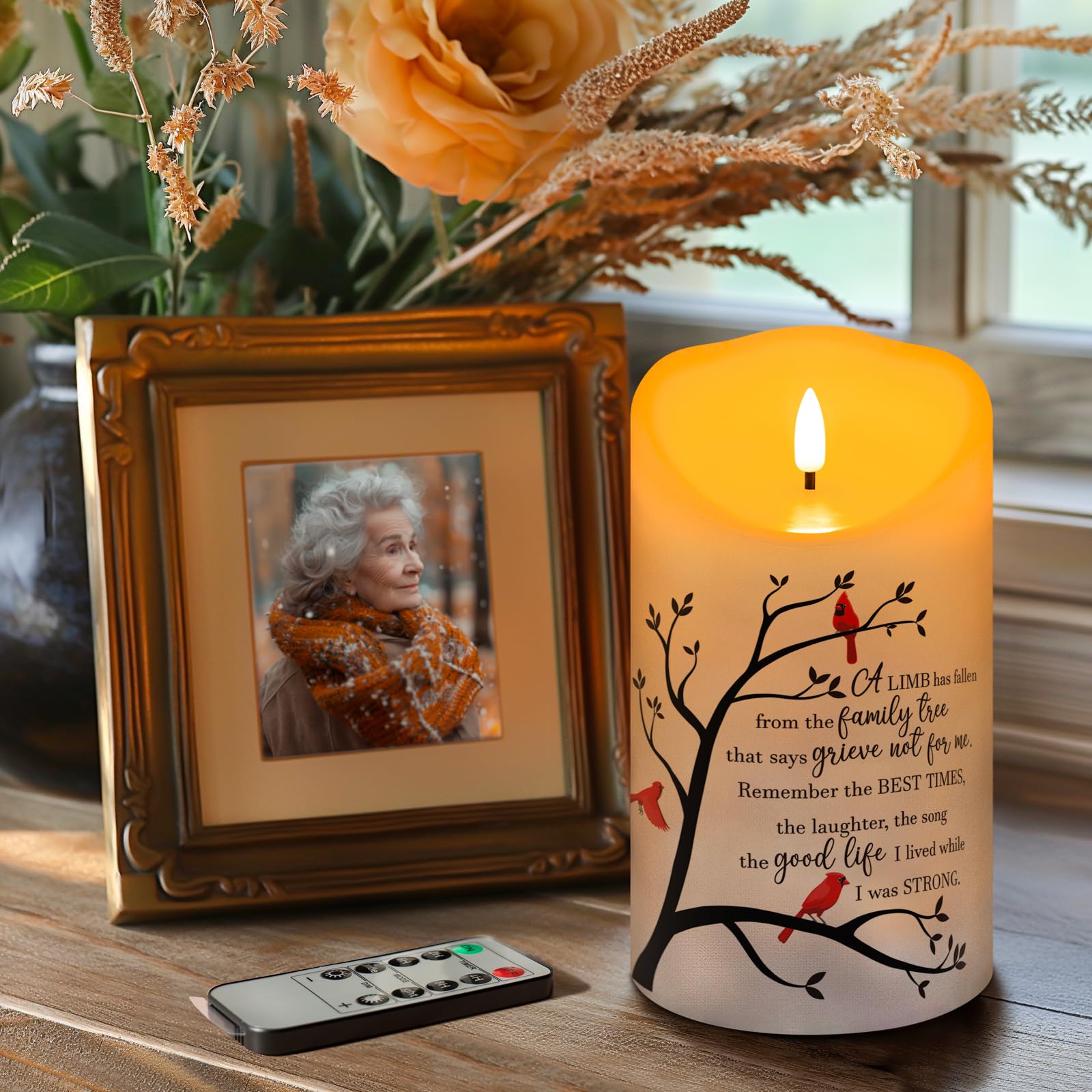Hn Haiinaa Flameless Memorial Candle, Real Wax Led Light With Remote Sympathy Gift Bereavement Gifts For Loss Of Loved One Memor