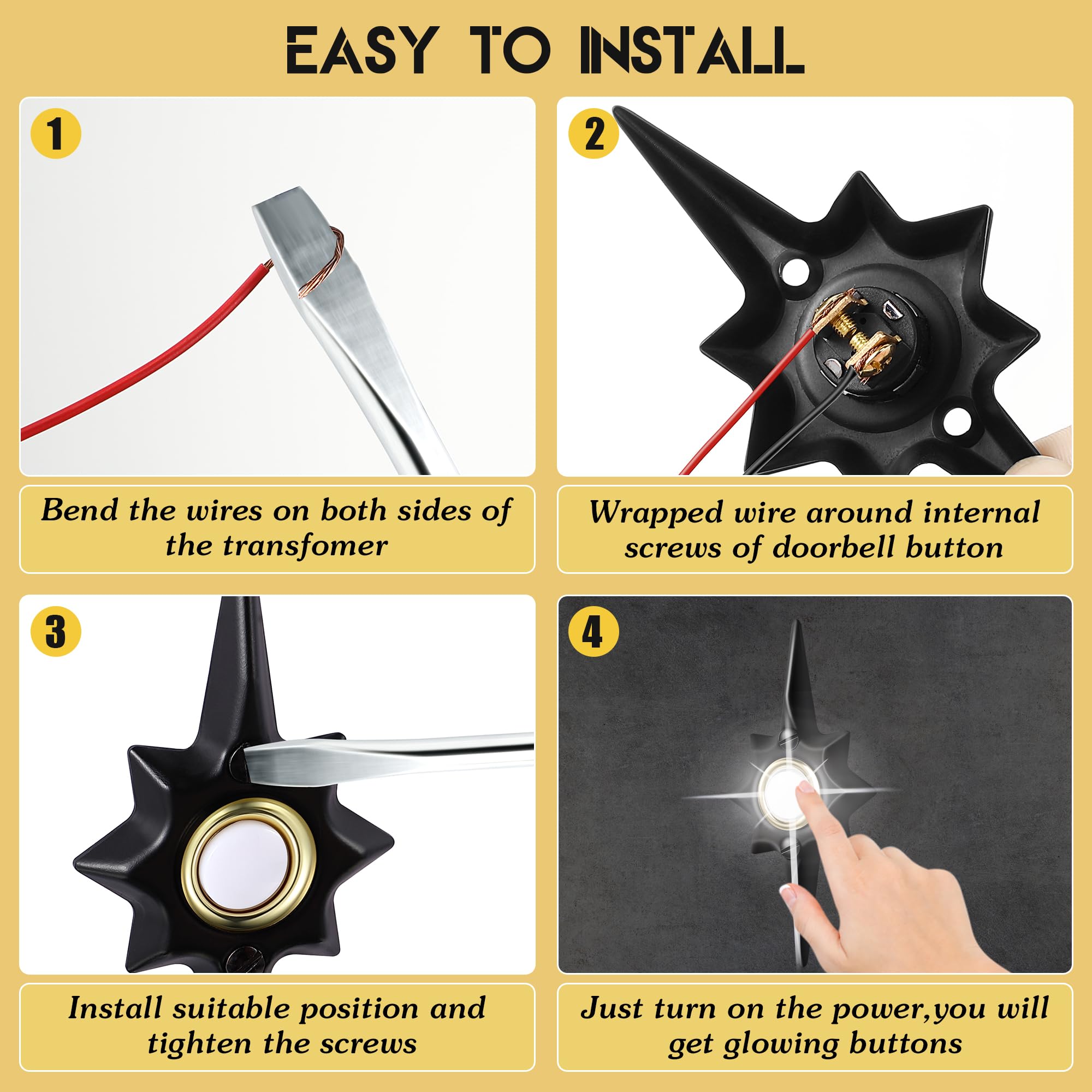 Saillong 2 Pack Doorbell Button, Metal Push Button Doorbell, Doorbell Button Wired Replacement, Doorbell Lighted, White Light Wa