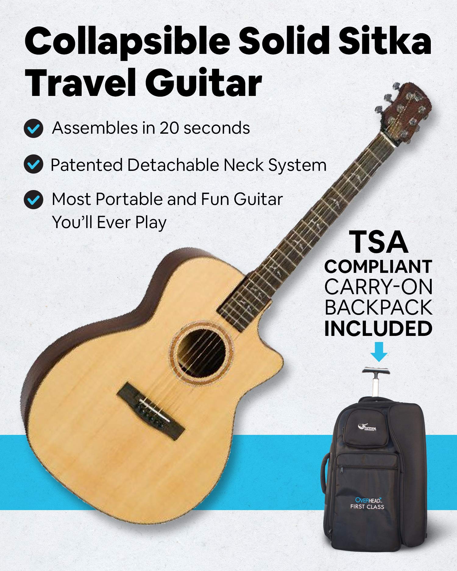 Journey Instruments Solid Sitka Travel Guitar   Ff412C Traveling Acoustic Electric Collapsible Grand Auditorium Guitar   Portabl