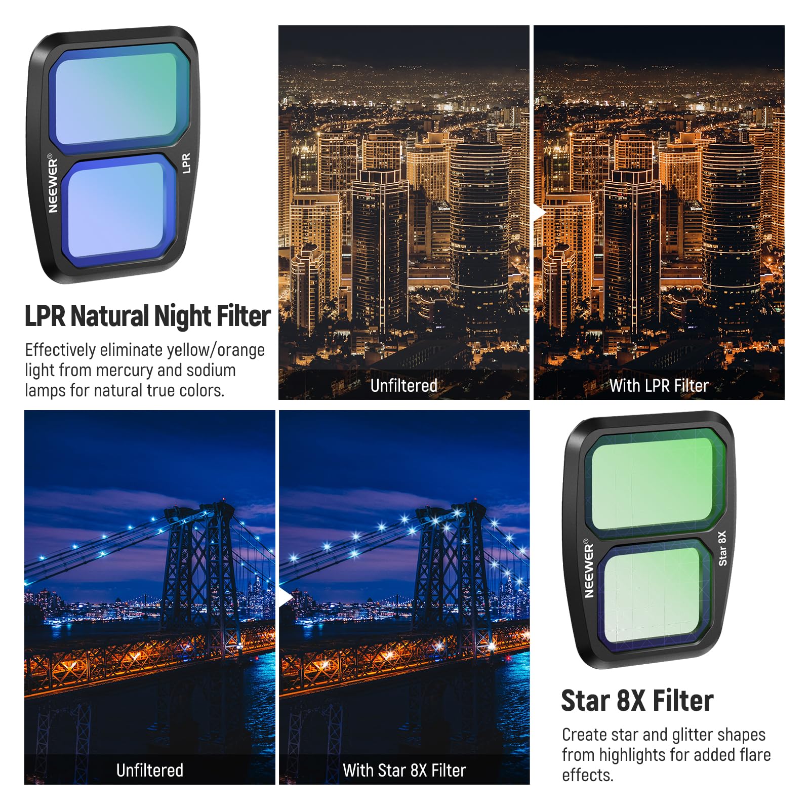 Neewer Nd & Effect Filter Set Compatible With Dji Air 3, 10 Pack Snap On Hd Nd8/Nd16/Nd32/Nd64/Nd128/Nd256 Neutral Density/Cpl P