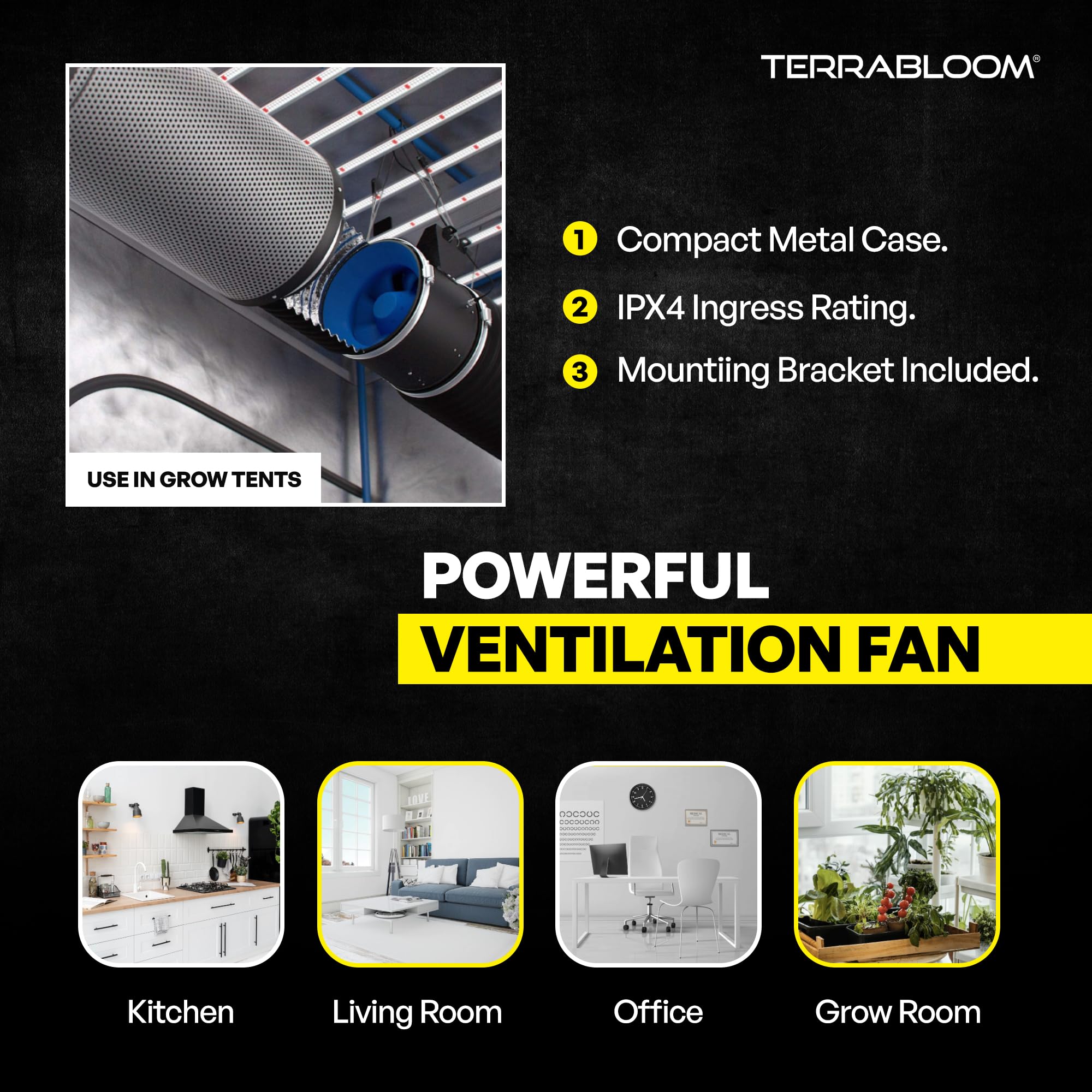 Terrabloom Ecmf 200, Quiet 8'' Inline Duct Fan With 0 100% Variable Speed Controller, Air Tight Metal Casing, Energy Efficient E