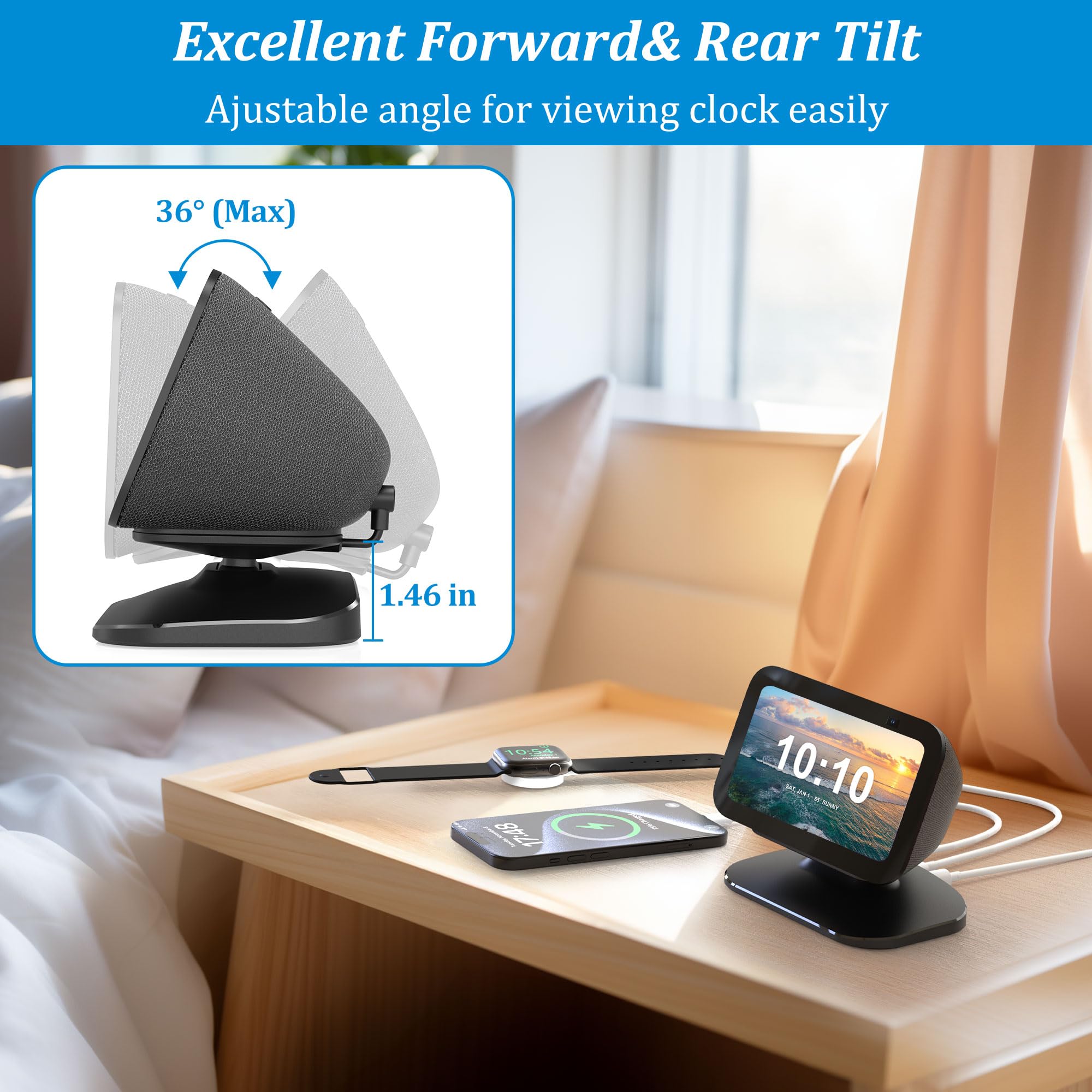 Plusacc Stand For Show 5 (3Rd Gen)   Adjustable Table Holder With 2 Charging Ports (Usb C & Usb A), Tilt Magnetic Base Station F