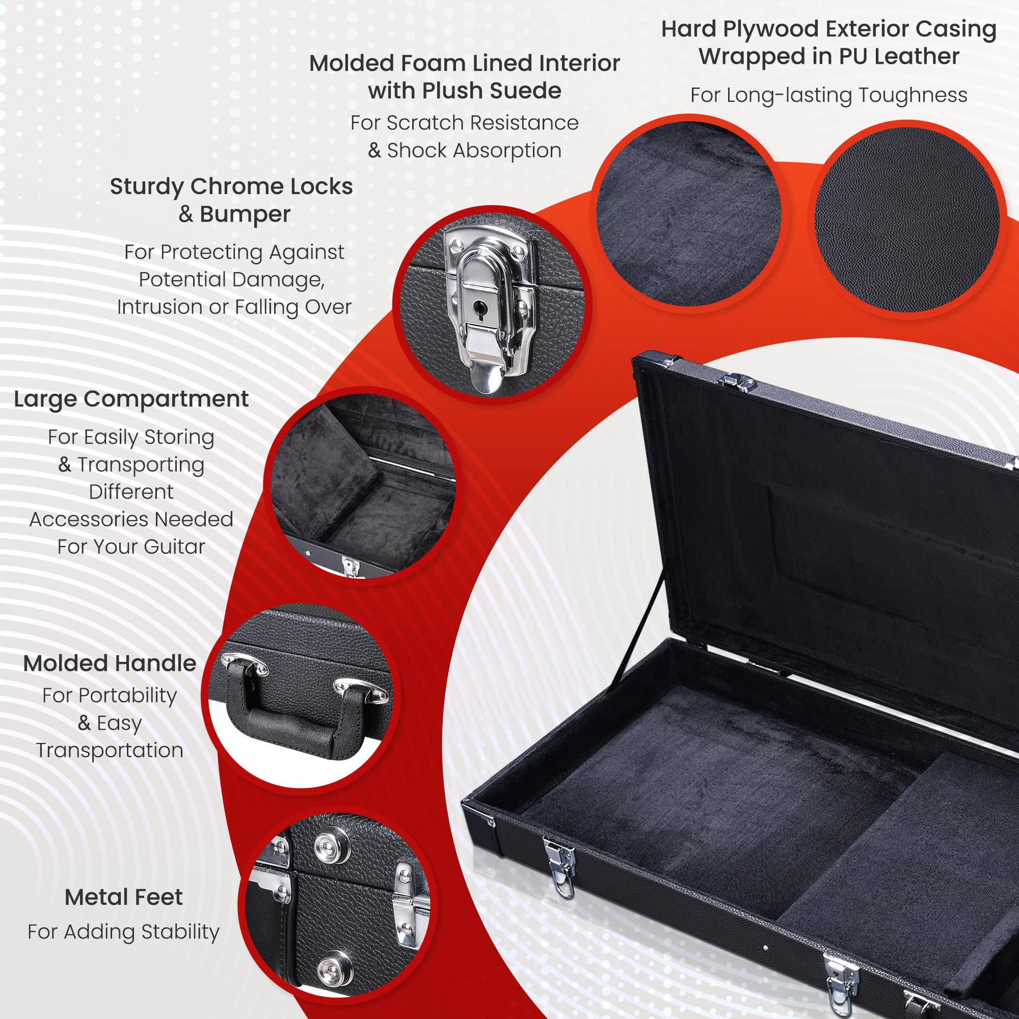 Aw Bass Guitar Case Hard Electric Guitar Wooden Hard Shell Carrying Case Lockable With Key Black Square 48 X 15.4 X 3.5 Inches