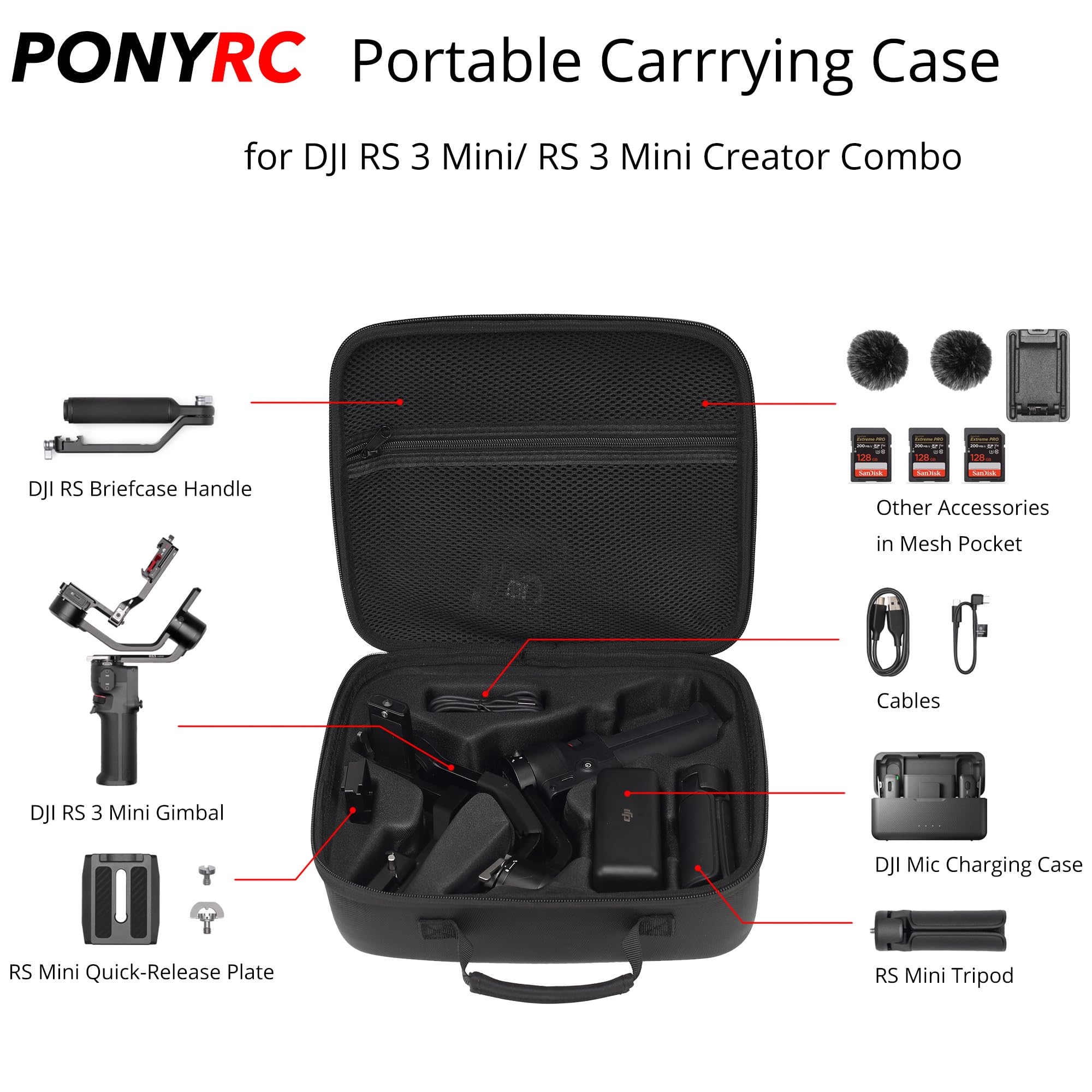 Ponyrc Rs 3 Mini Case, Waterproof Storage Shoulder Bag Travel Carrying Case For Dji Rs 3 Mini/Rs 3 Mini Creator Combo,3 Axis Gim