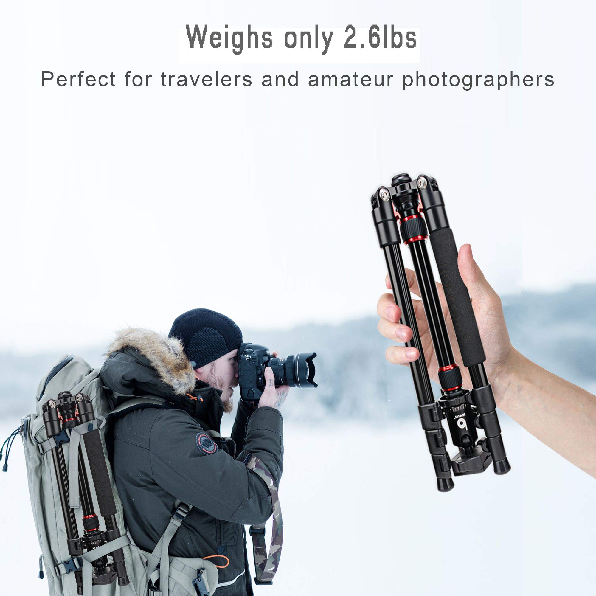 Bonfoto B690A Camera Tripod For Travel,Lightweight Aluminum Portable Dslr Tripod With 360 Degree Ball Head And Carry Bag, Camera Stand For Ring Light & Canon Nikon Sony Dslr