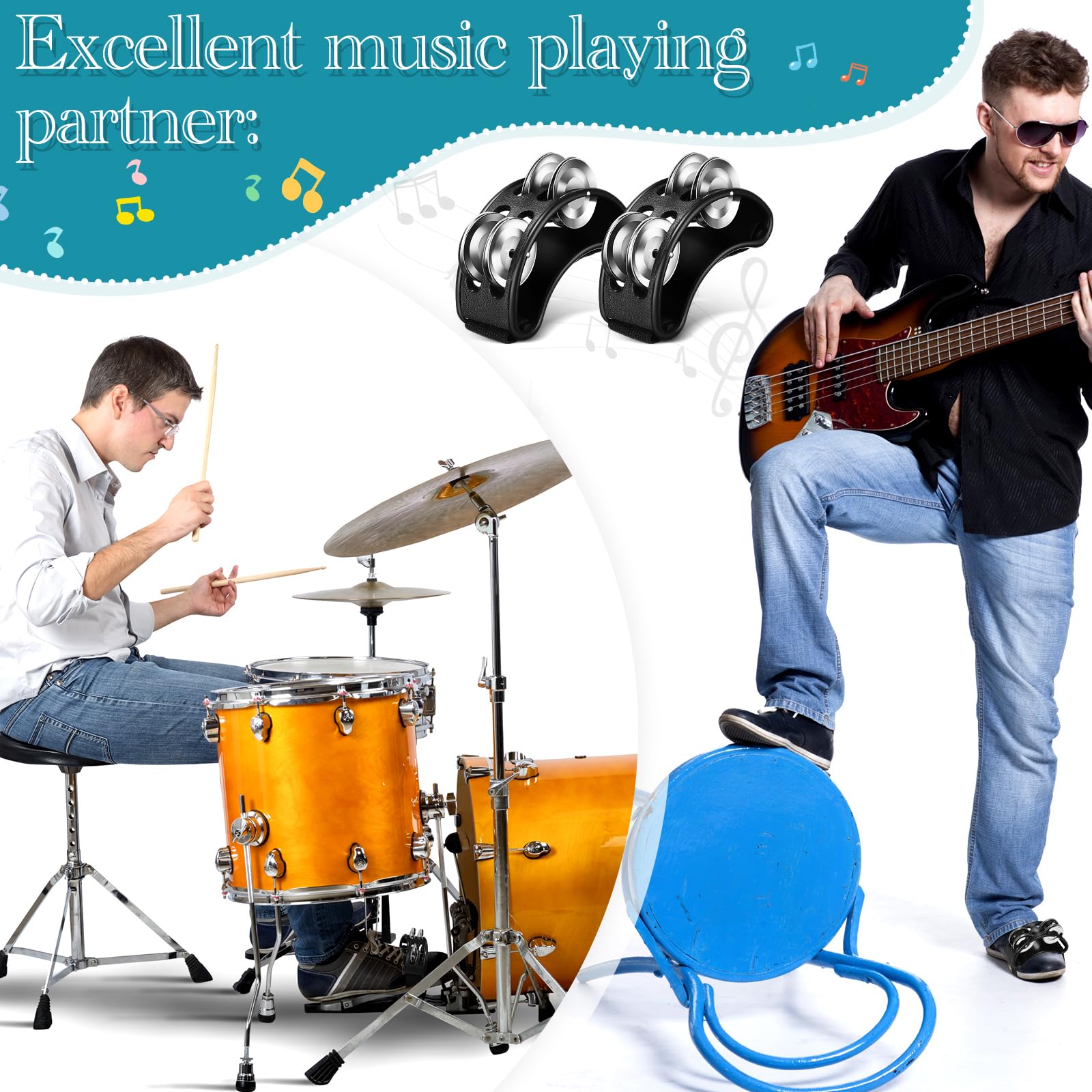 Lukmaa 4 Pcs Foot Tambourine Percussion Musical Instrument Foot Tambourines For Adults Foot Percussion Pedal With Metal Bells Sh