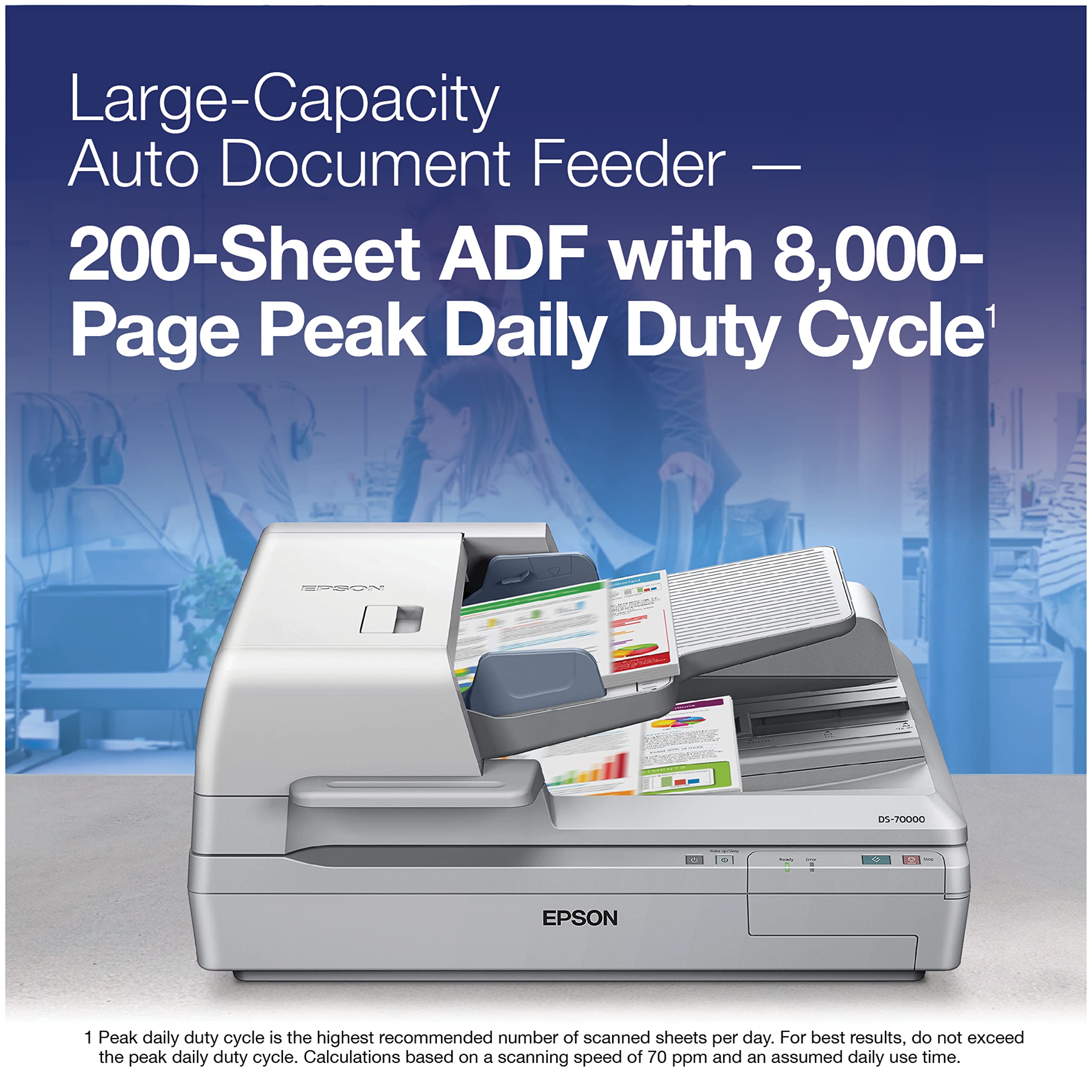 Epson Ds 70000 Large Format Document Scanner: 70Ppm, Twain & Isis Drivers, 3 Year Warranty With Next Business Day Replacement