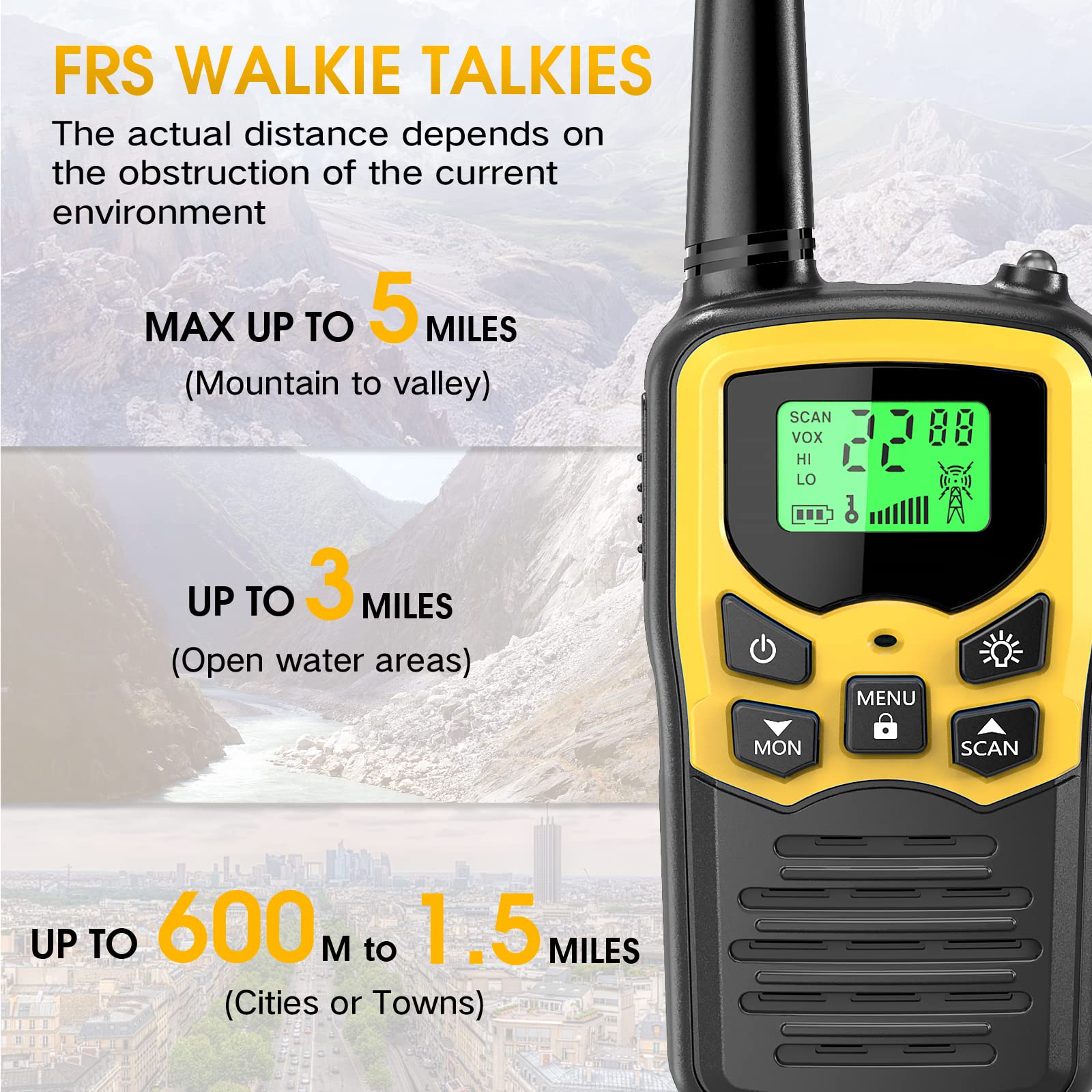 Walkie Talkies With 22 Frs Channels, Moico Walkie Talkies For Adults With Led Flashlight Vox Scan Lcd Display, Long Range Family