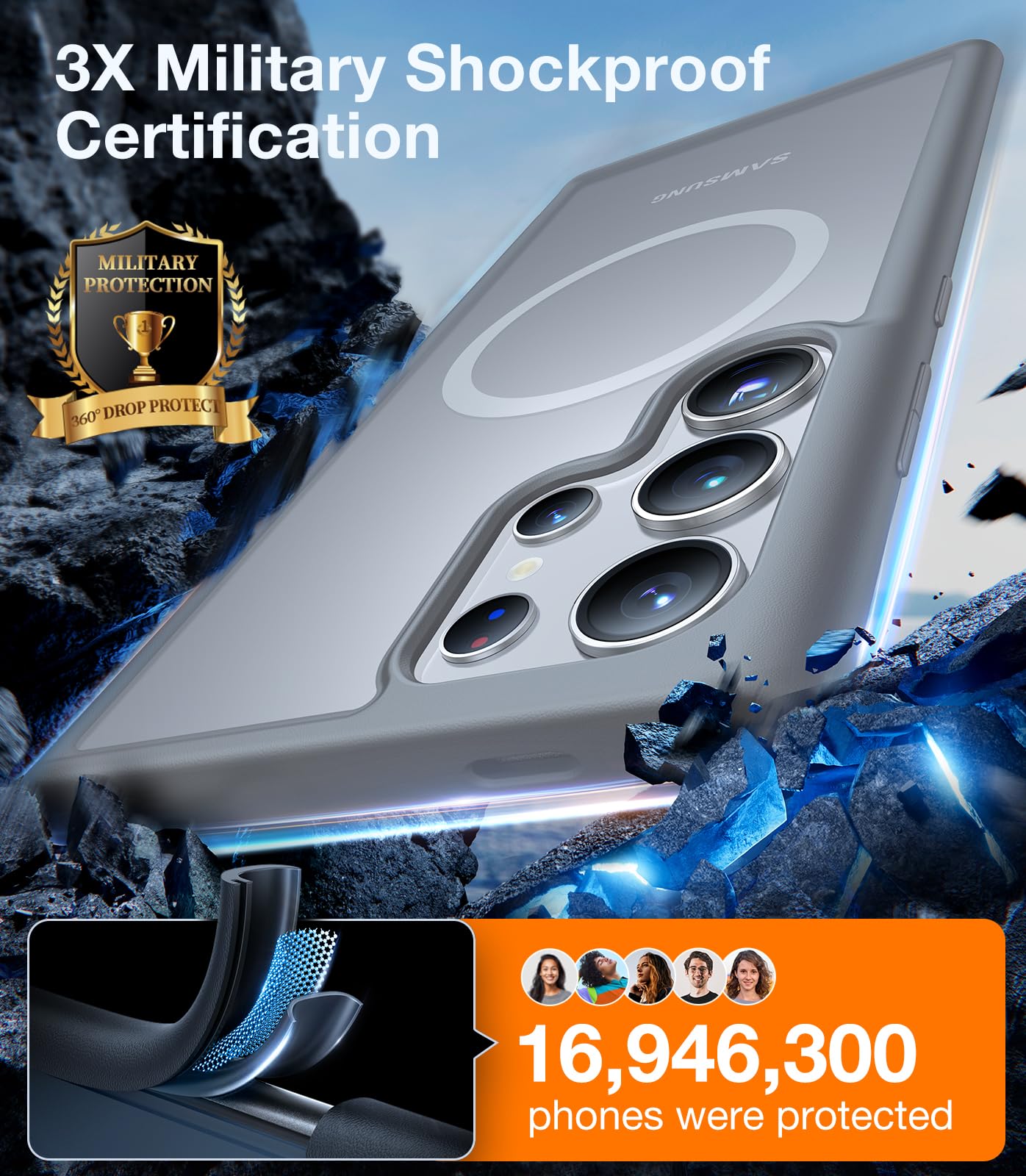 Torras Magnetic Shockproof For Samsung Galaxy S24 Ultra Case, [18N Strong Magnetic] [12 Ft Mil Grade Protection] [Compatible Wit