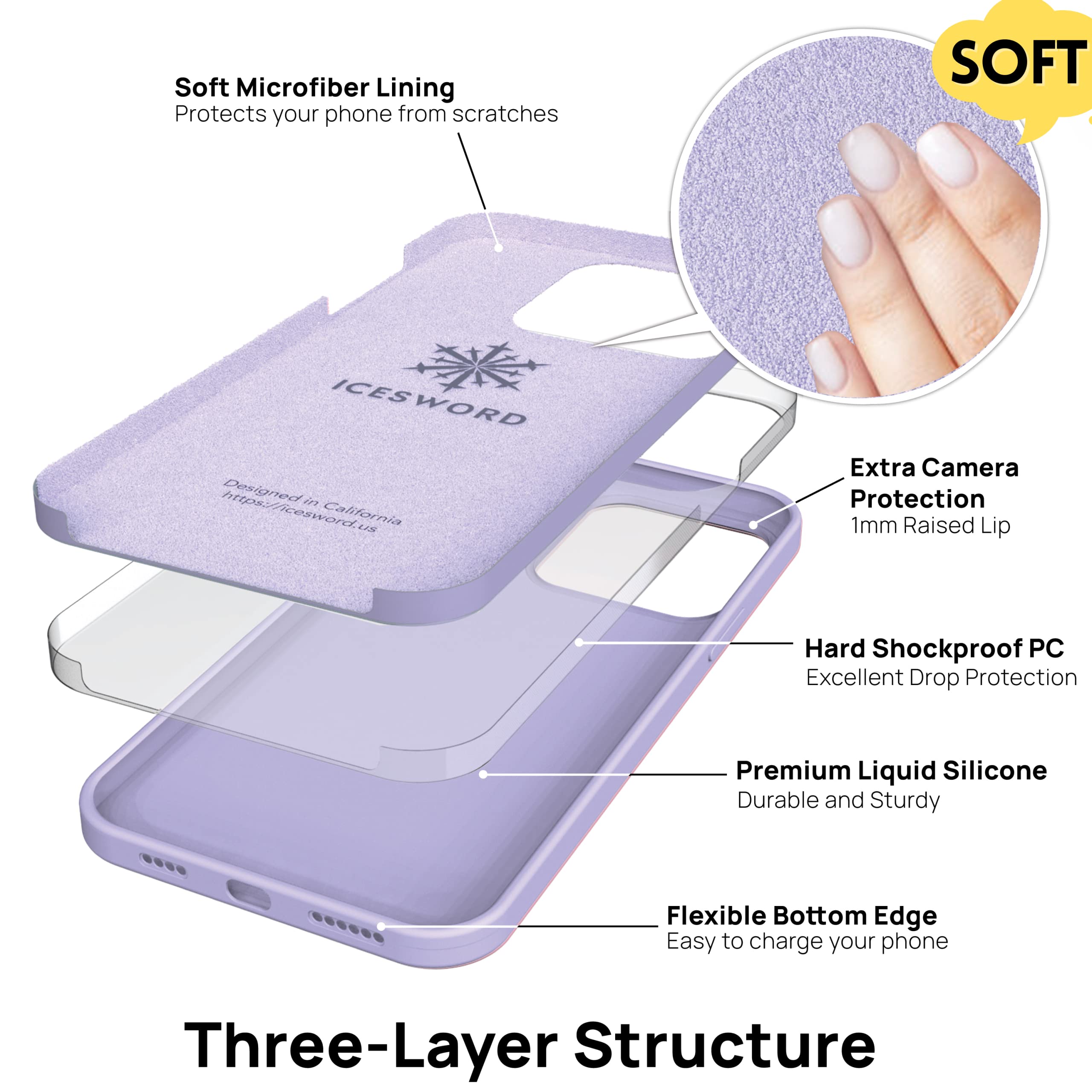 IceSword iPhone 14 Pro Case Liquid Silicone Shockproof Protective Lavender Purple 6.1 inch