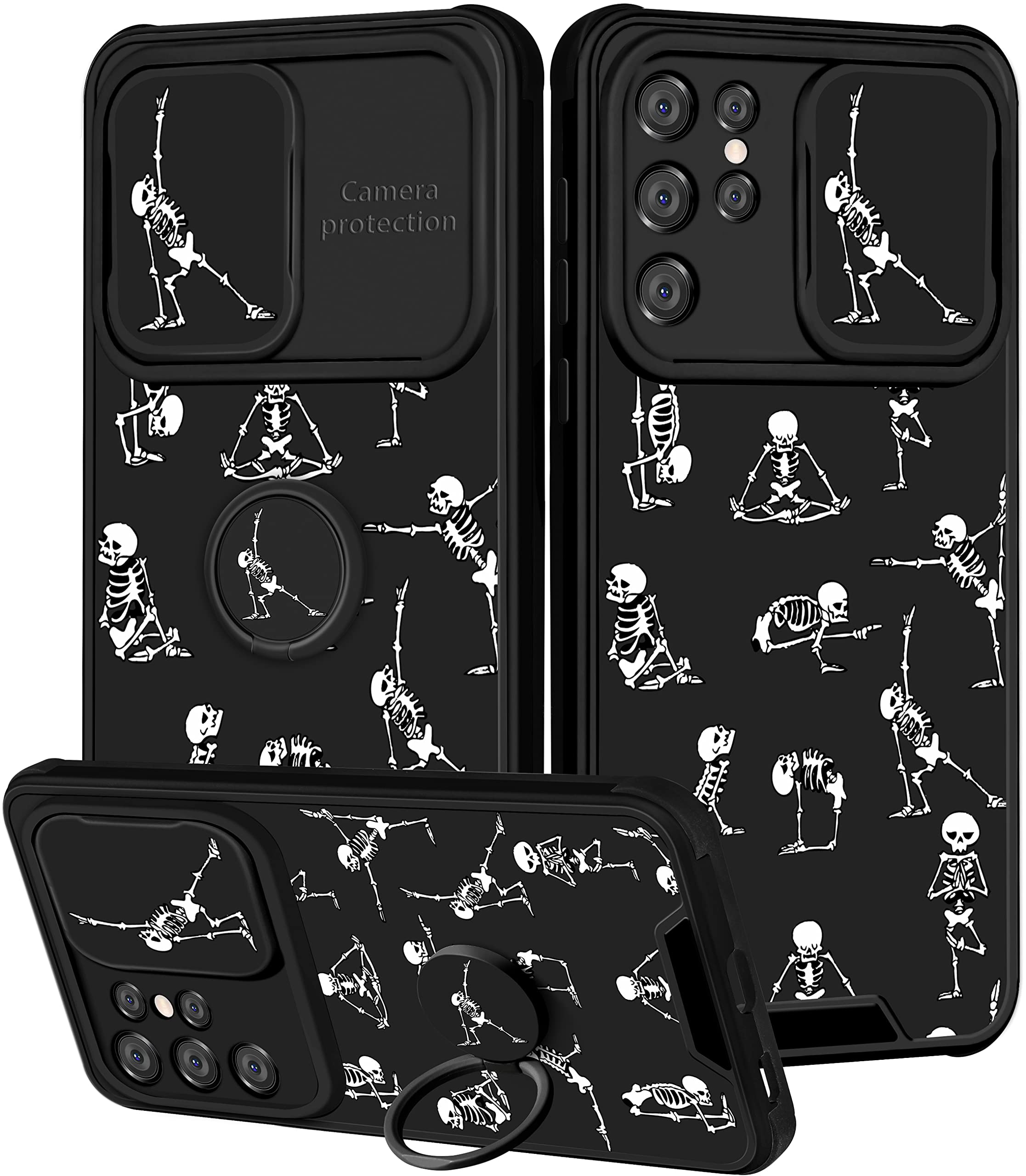 Goocrux (2In1 For Samsung Galaxy S21 Ultra Case Skeleton Yoga Cute Halloween Phone Cover Funny Skull Design With Slide Camera Co