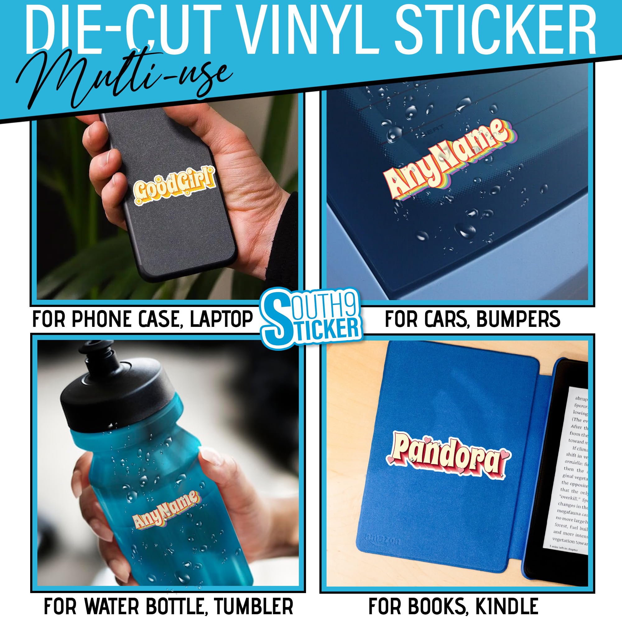 Custom Name Sticker, Personalized Sticker, Custom Sticker, Hippie Sticker, Retro Vintage Style Waterproof Die Cut Vinyl Stickers