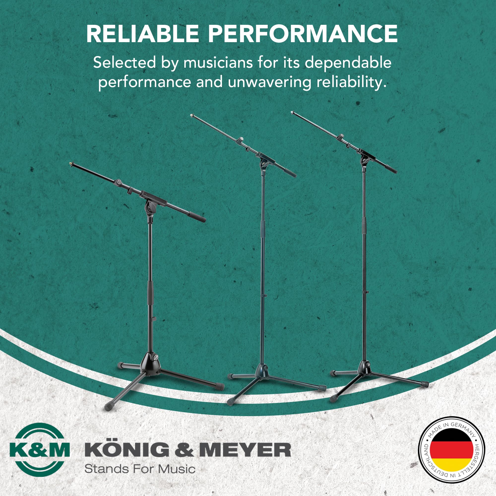 K&M Knig & Meyer 25977.500.55 Microphone Stand - Adjustable Telescoping 2-Piece Boom Arm - Shorter Low-Level Height With Folding
