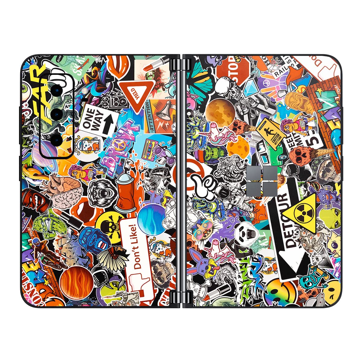 SopiGuard Sticker Skin for 2021 Microsoft Surface Duo 2 2nd Gen Edge-to-Edge Front and Rear Panels Vinyl Decal (Stickerbomb)