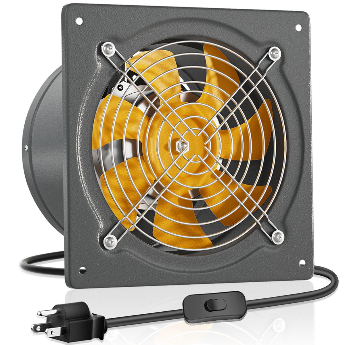 Hg Power 10 Inch Exhaust Fan 988 Cfm Kitchen Exhaust Fan Wall Mount With Backdraft Damper, Metal Plug In Exhaust Fan, Extractor