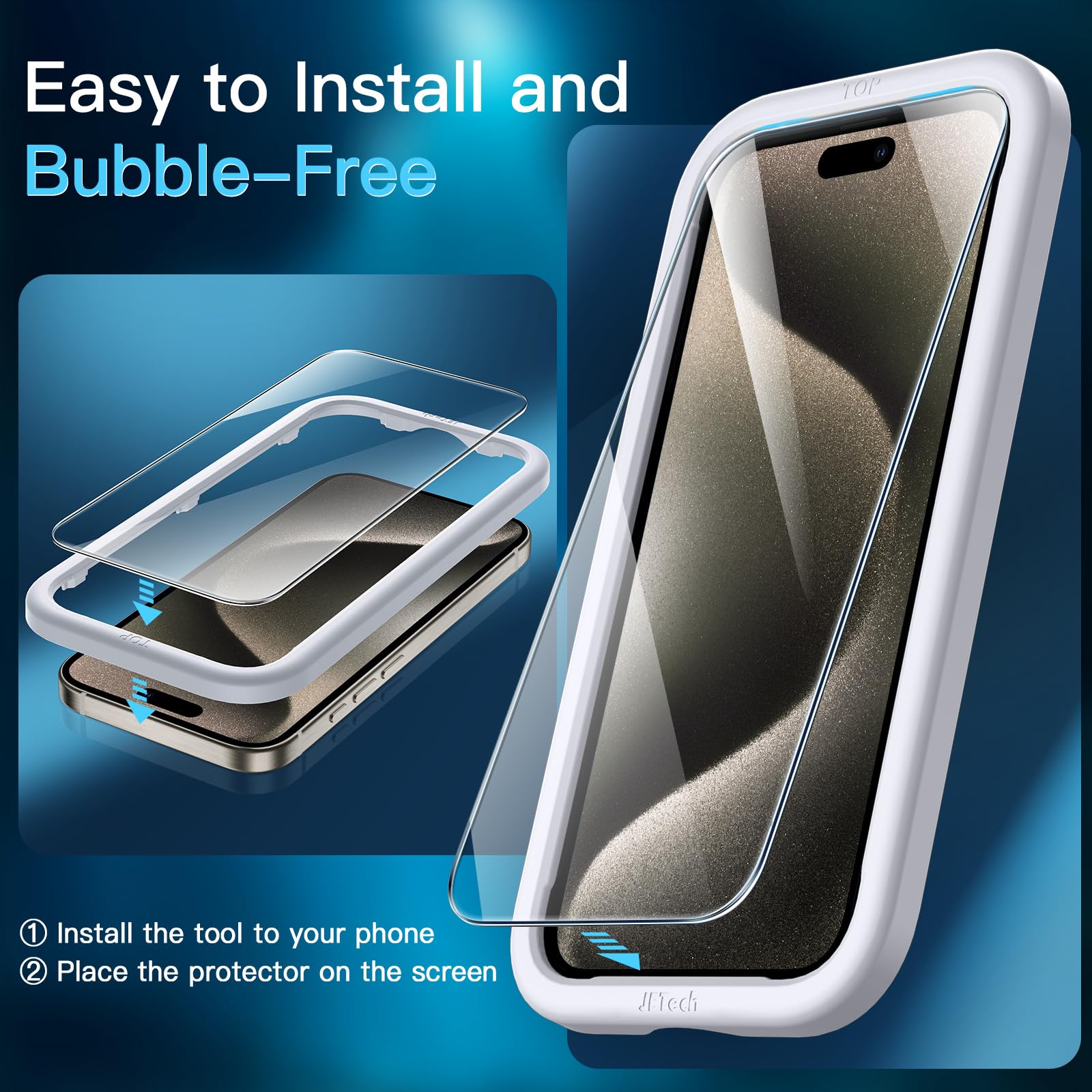 Jetech Screen Protector For Iphone 15 Pro Max 6.7 Inch, Bubble Free, Tempered Glass Film With Easy Installation Tool, Case Frien