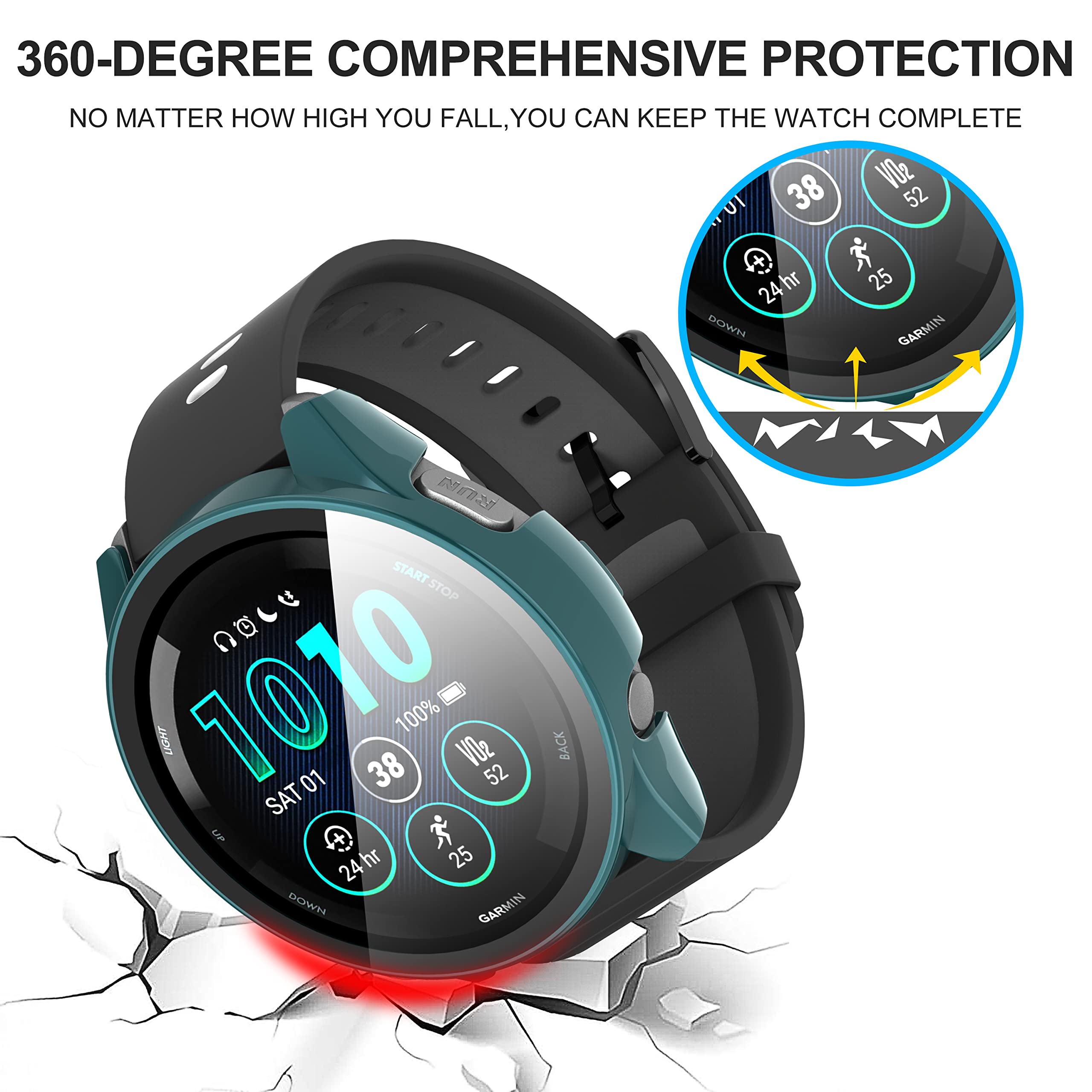 Suoman For Garmin Forerunner 265 Protector Case, For Garmin Forerunner 265 Smartwatch Ultra Thin Tempered Glass Full Coverage Ca