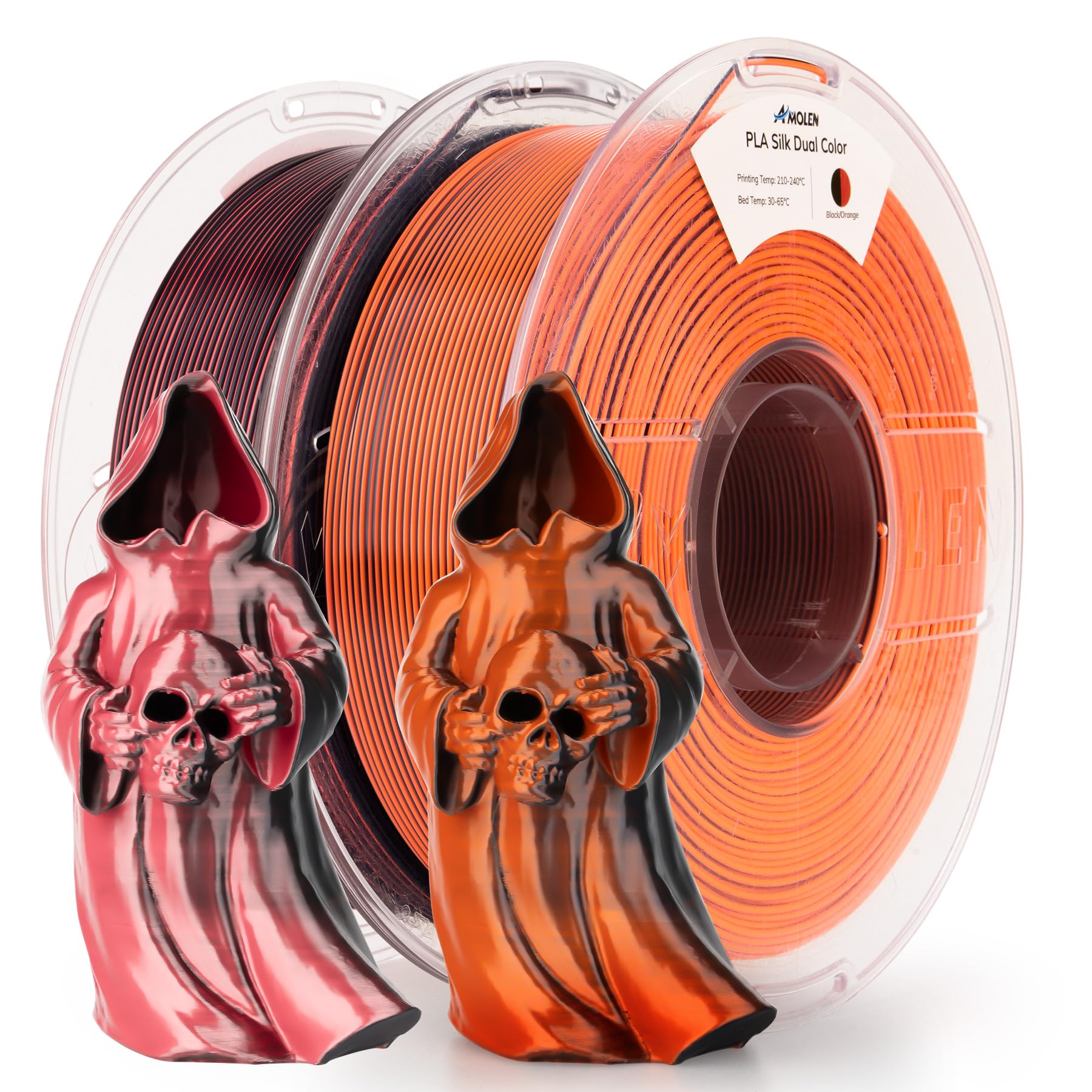 AMOLEN Silk PLA 3D Printer Filament Bundle 2KG, Dual Color PLA 1.75mm Pack, Shiny Color Change 3D Printing PLA Filament for Most