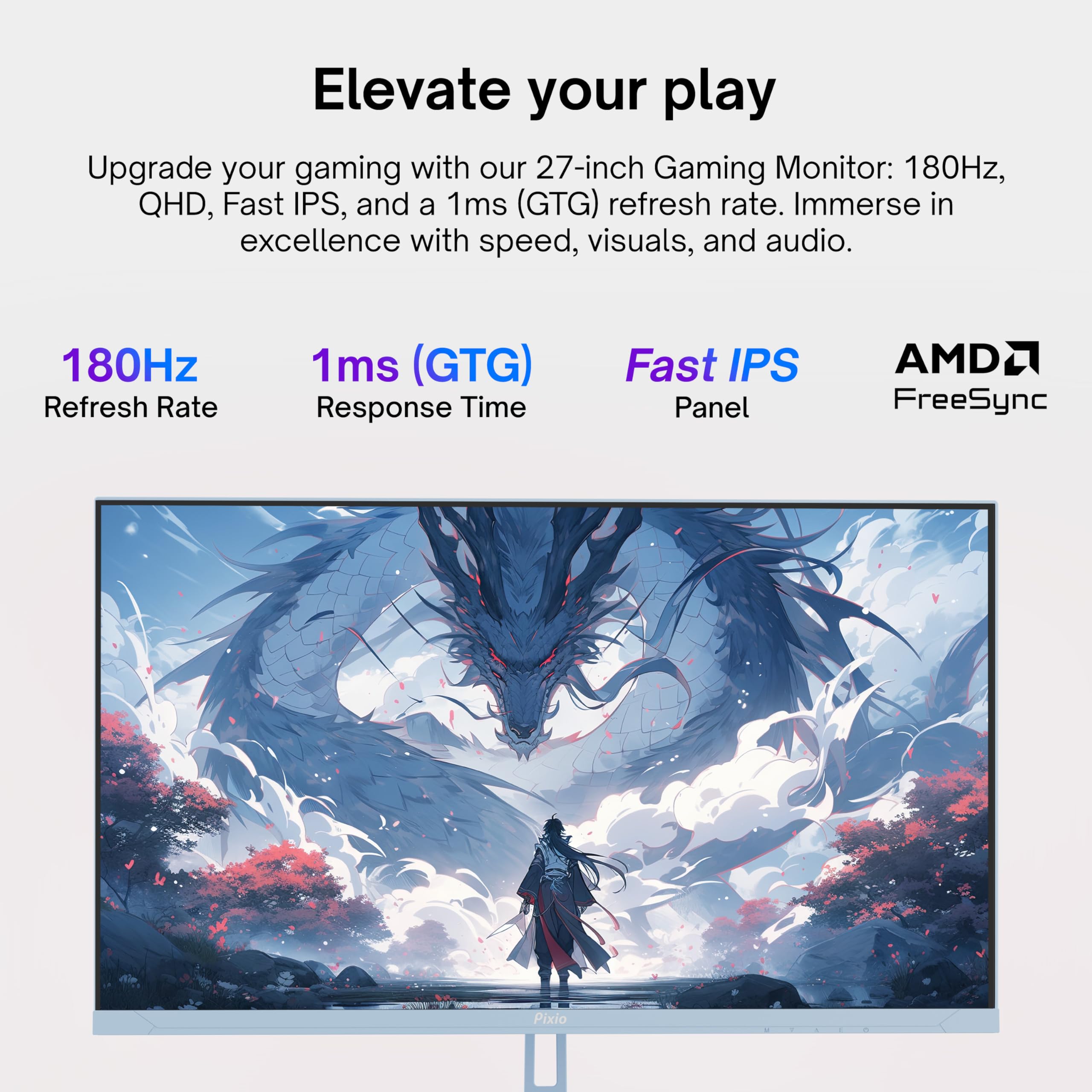 Pixio Px278 Wave Blue 27 Inch 180Hz Refresh Rate Fhd 1440P Resolution Fast Ips Panel 1Ms Gtg Response Time Blue Gaming Monitor W