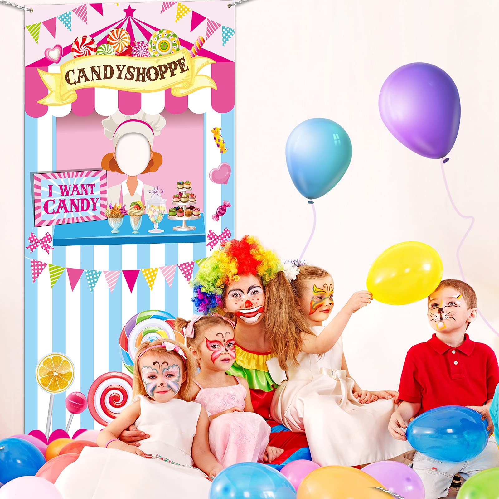 Candy Shop Party Decoration Sweet Shoppe Hanging Banner Background Carnival Photo Door Decor Backdrop Props 70.87 X 35.43 Inch L