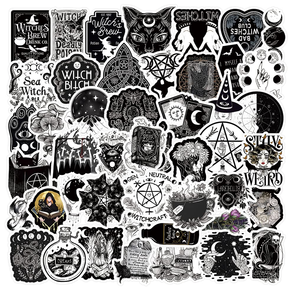 53Pcs Witchcraft Stickers Pack, Witch Witchy Wicca Aesthetic Waterproof Vinyl Stickers For Water Bottle,Skateboard,Laptop,Phone,