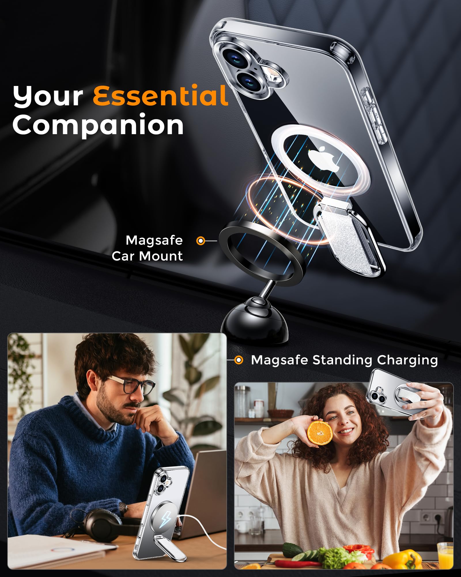 Shields Up For Iphone 16 Case With Stand, 16 Phone Case Clear With Ring Holder & Phone Grip [Compatible With Magsafe] Shockproof