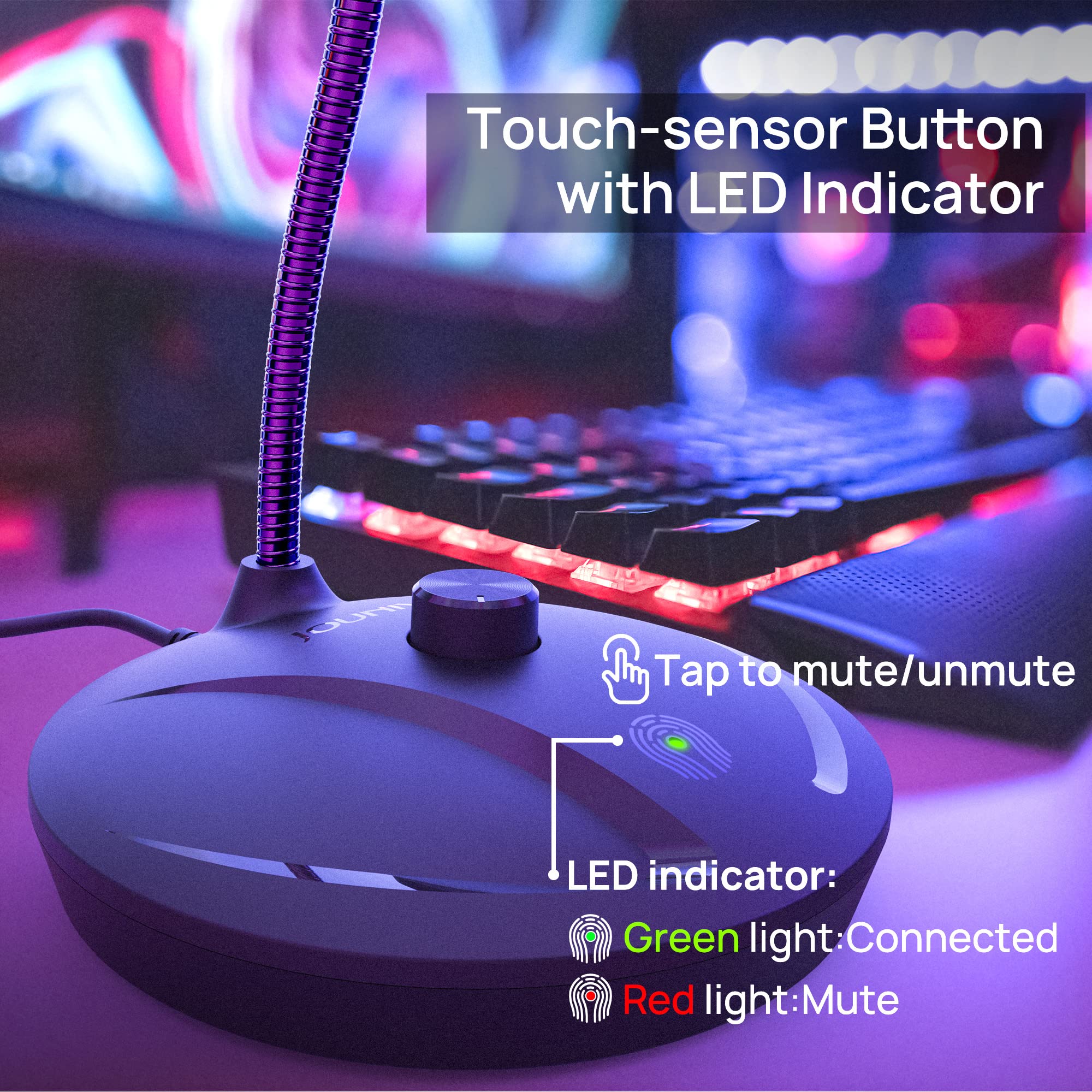 Jounivo Usb Microphone For Computer, Pc/Laptop Mic, Mute Button With Led Indicator, 360 Degree Gooseneck Design, Desktop Microph