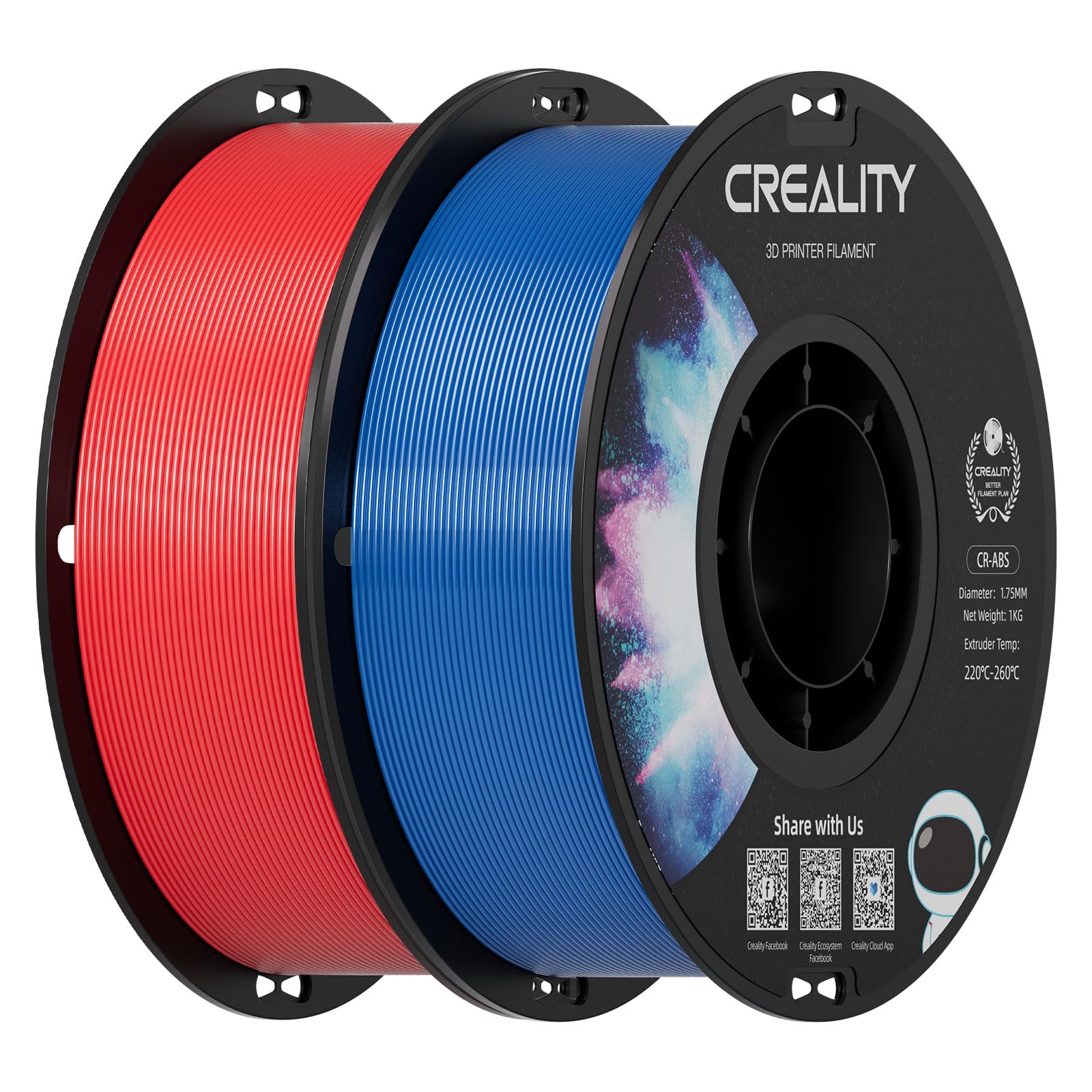 Creality ABS Filament 1.75mm 2 kg, 3D Printer Filament Bundle, Excellent Resistance, Odorless Non-Toxic, Stability, Tough, 2 Pac